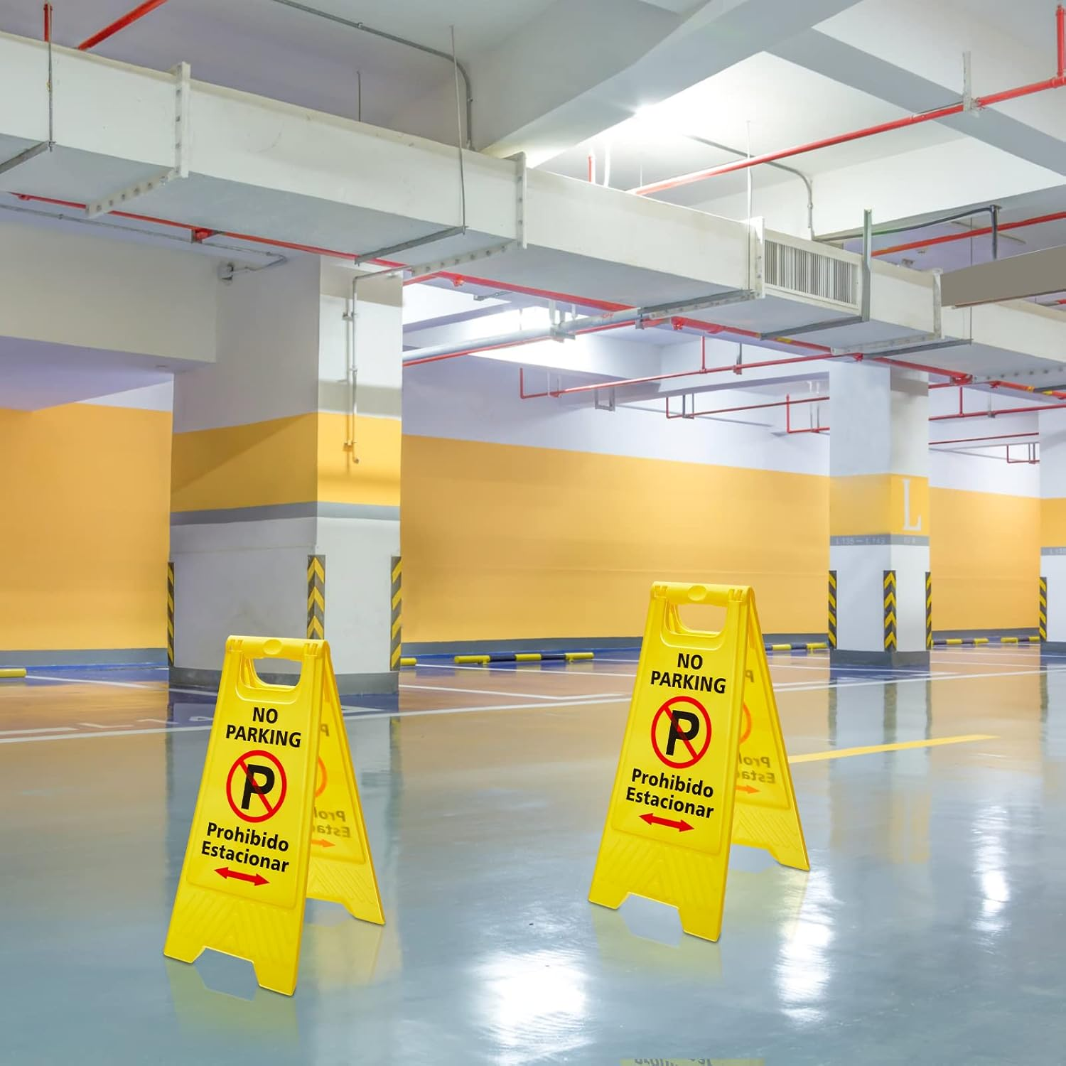 Pack of 6 Two Sided No Parking Signs Outdoor Folding Floor Sign for No Parking Plastic Self Standing No Parking Sign for Restaurants Business Lots image number 4