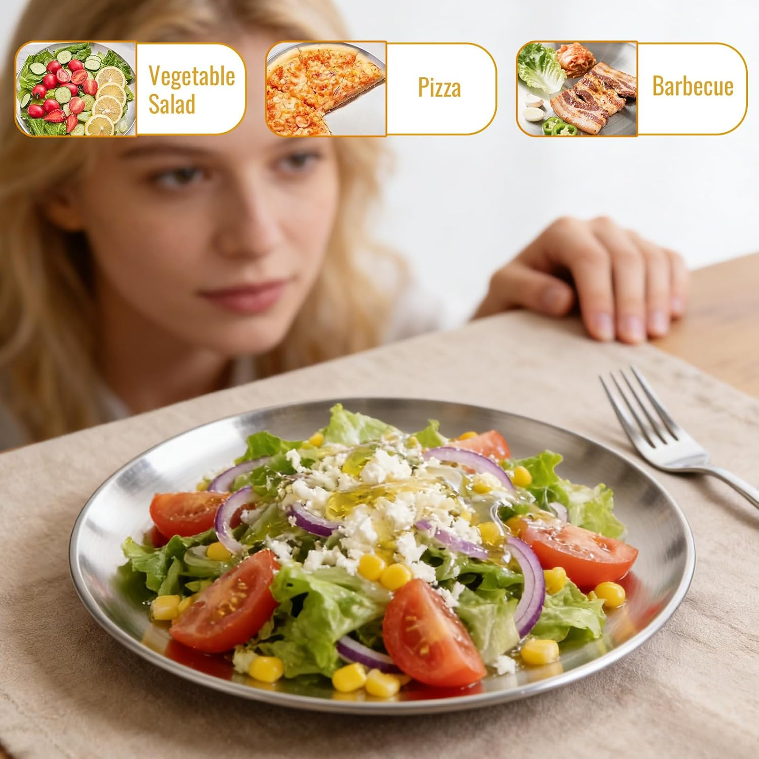 4 Pcs Pizza Tray, 12 Inch Pizza Baking Pan,Stainless Steel Korean BBQ Plate, Grill round Plate, Single-Layer Thickened Brushed Flat Bottom Plate for Fruits, Multi-Functional and Easy to Clean image number 1