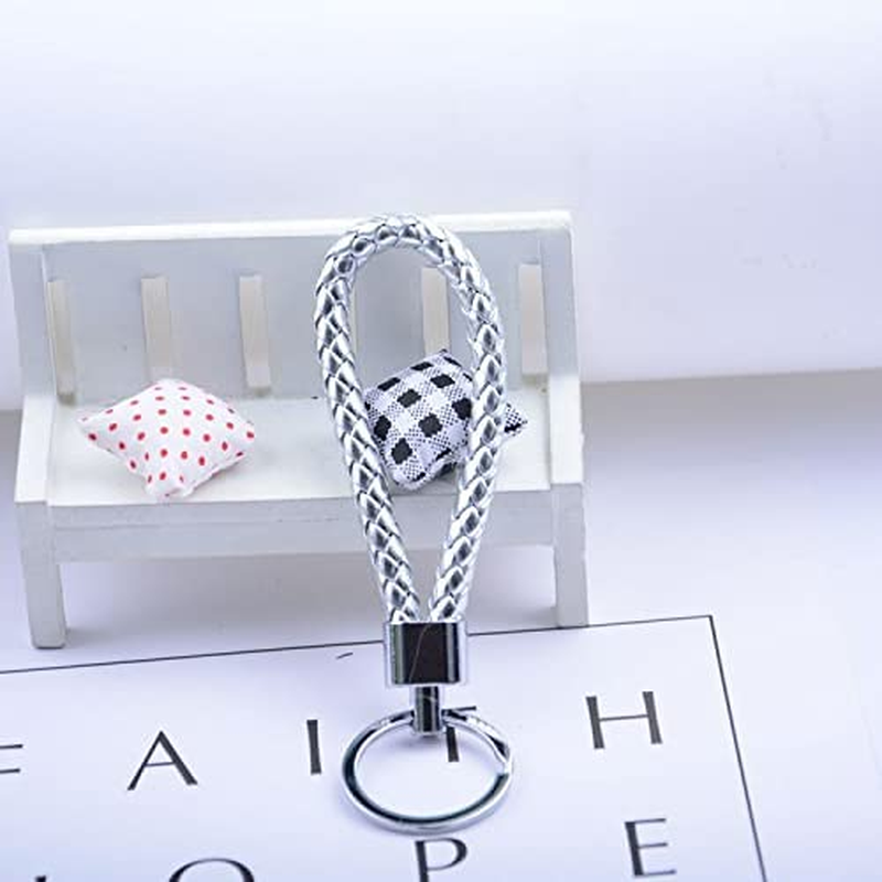 5 Colors Braided PU Leather Strap Keyring Keychain, Leather Keyring, Personalised Keychain, Car Key Chain Ring DIY Rope Keyring for Men or Women - Black image number 7