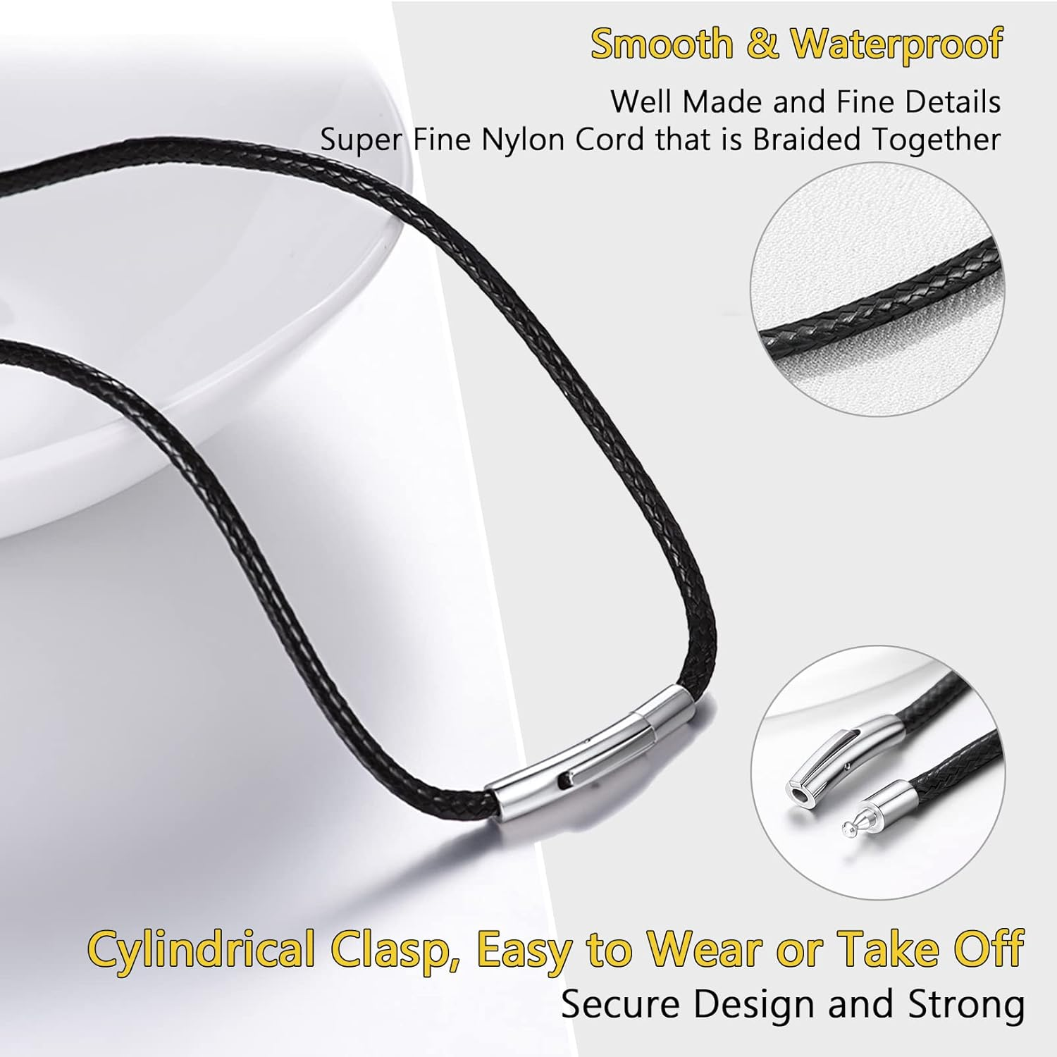 PROSTEEL Black/Brown Waxed Rope Braided Leather Necklace Cord Sturdy Soft Comfortable, 41-76Cm, Stainless Steel Durable Clasp, Come Gift Box image number 3