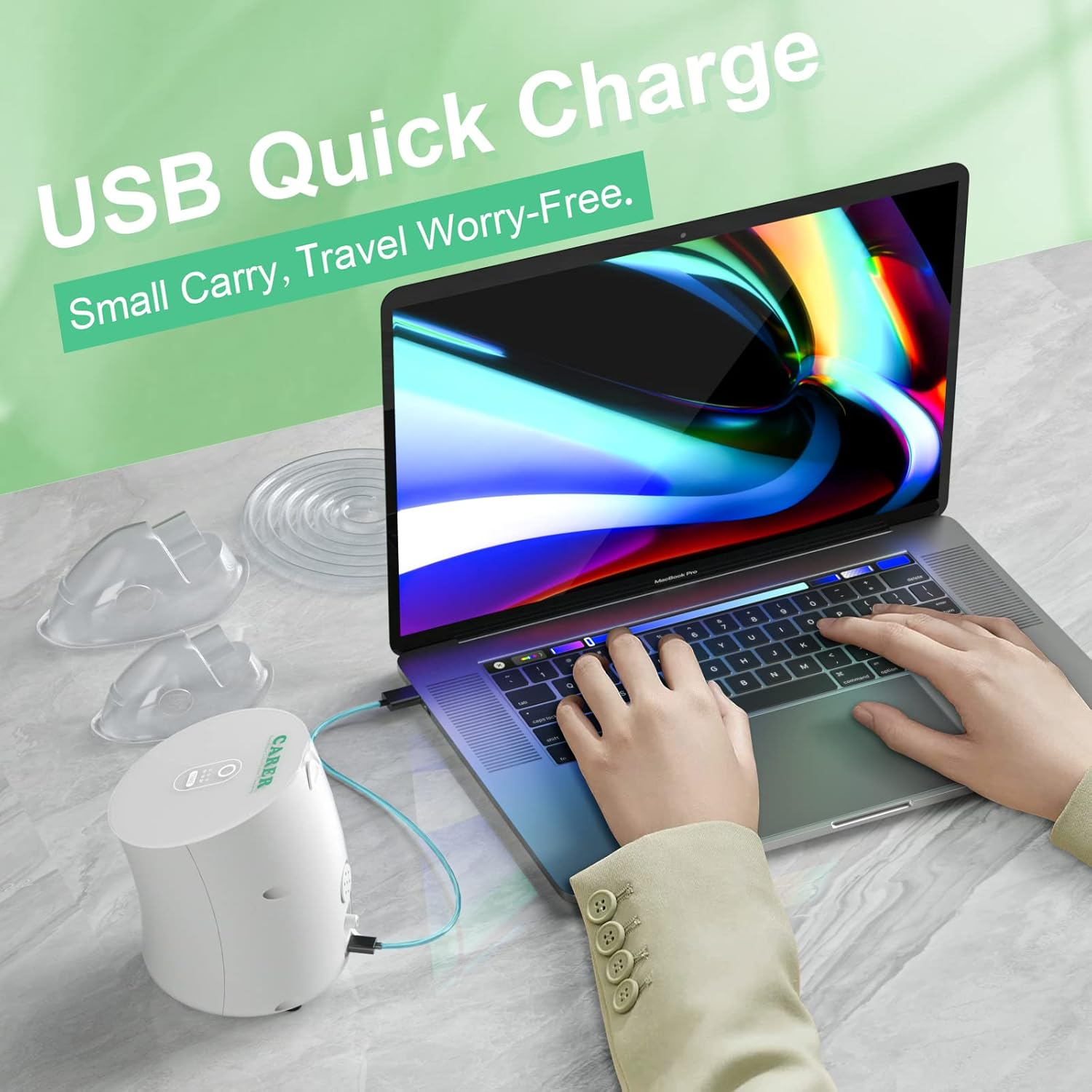 CARER SPARK Nebulizer Inhaler, Portable Rechargeable Nebulizer Adjustable Speed Suitable for Cough/Rhinitis/Bronchitis/Fever/Asthma/Seasonal Flu image number 4