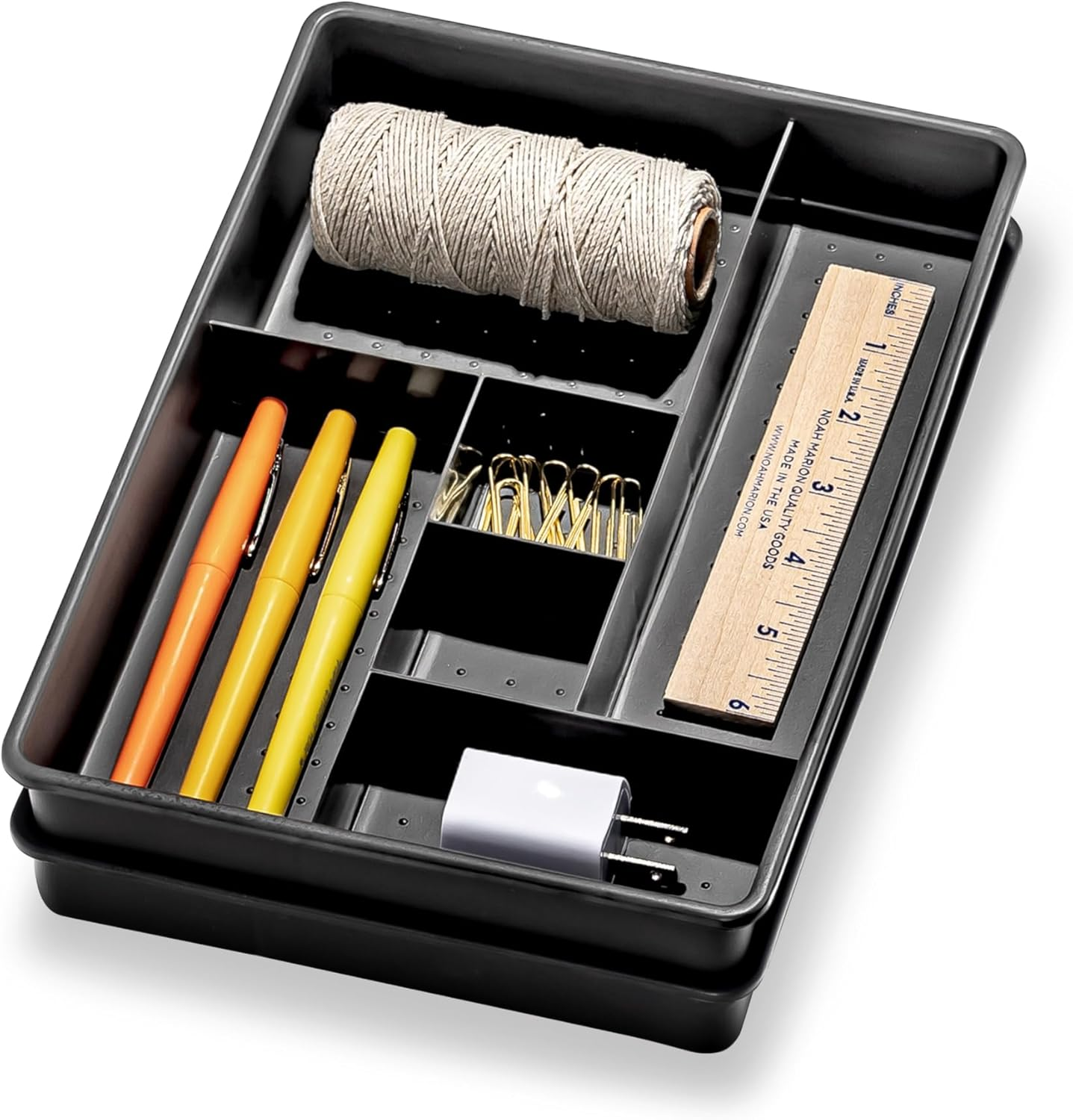 Madesmart Set of 2 Plastic 6-Compartment Drawer Organizer Gadget Trays, Multipurpose Storage Bins for Drawers, Granite, 10.75 X 7.5 X 2.6 Inches image number 6
