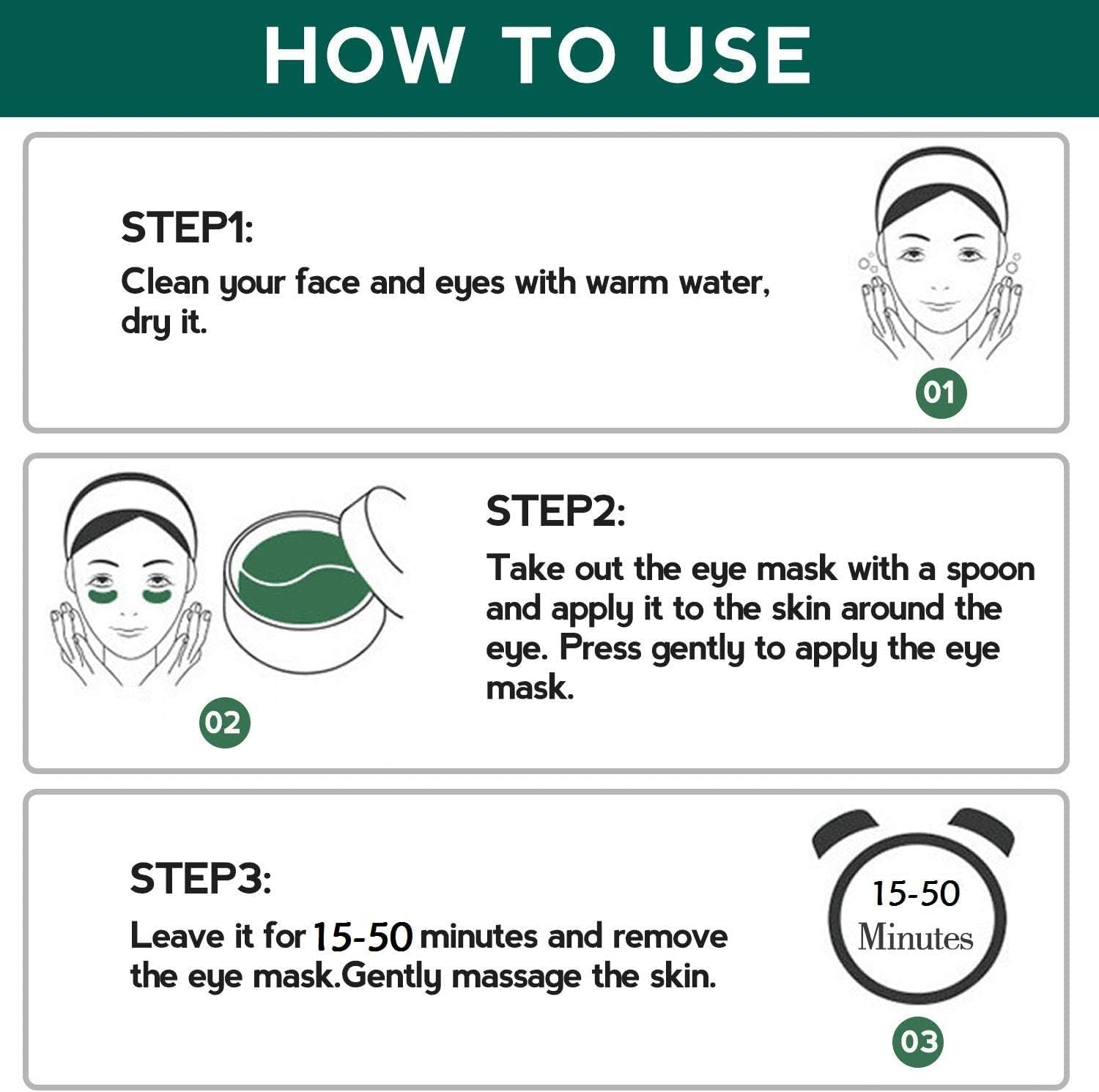 60Pcs JUYOU Reallygood Gel Crystal Collagen Eye Pads, West&Month 30 Pairs Seaweed Firming Eye Mask, under Eye Mask for Moisturizing, Fine Lines, Dark Circles& Puffy Eyes under Eye Patches (Green)