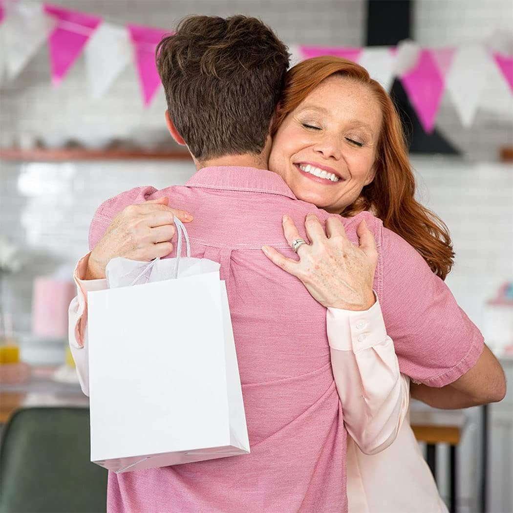 Idopick 40Pcs Kraft Paper Bags with Handles, White, 15 X 8 X 21Cm, Perfect for Business, Shopping, Retail, Party, Favor, Merchandise Bags (White) image number 4