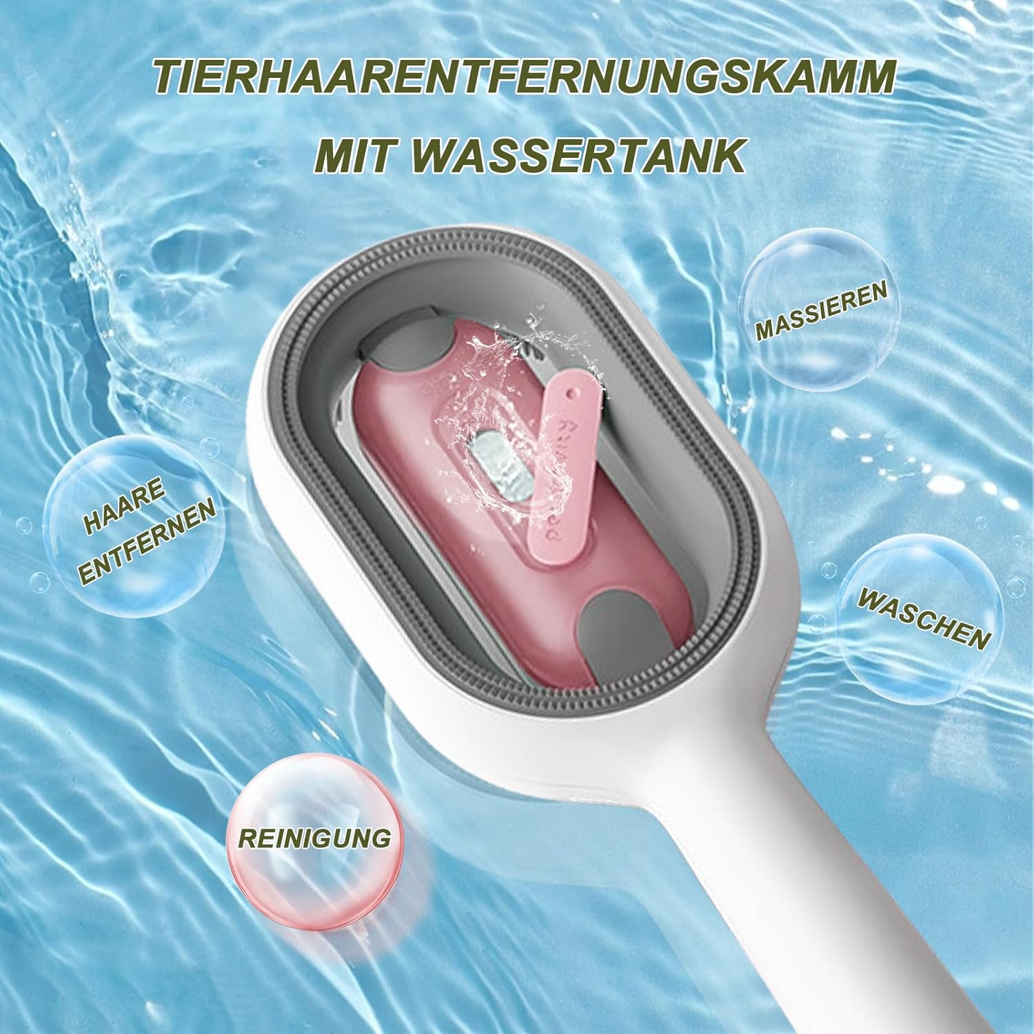 Pet Hair Removal Comb with Water Tank, Cat Brush Short Hair with Water Cleaning Brush for Pet Hair, Multifunctional Pet Hair Remover Brush 3 in 1 (Short Hair, Pink) image number 2