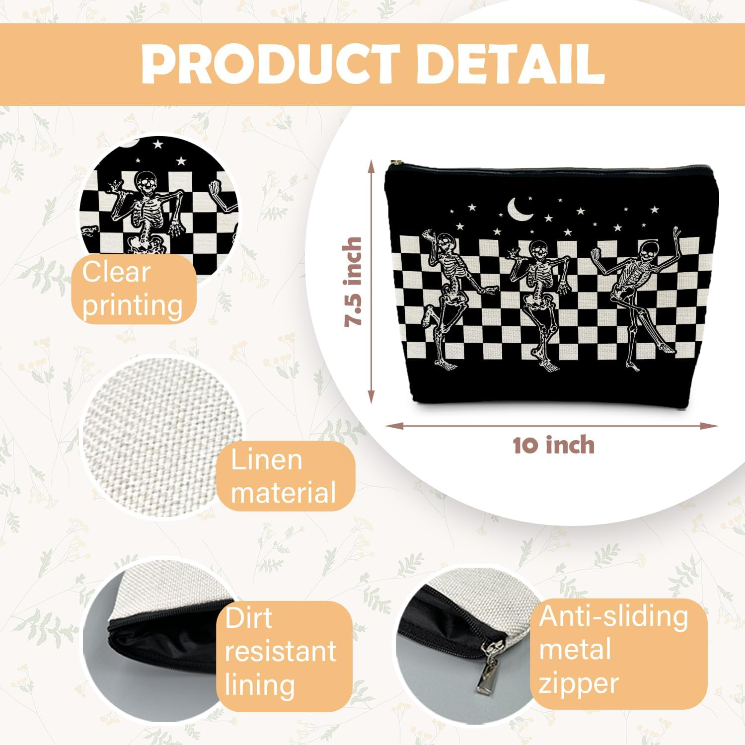 RYYCDOI Makeup Bag Halloween Cosmetic Bag, Gothic Skeleton