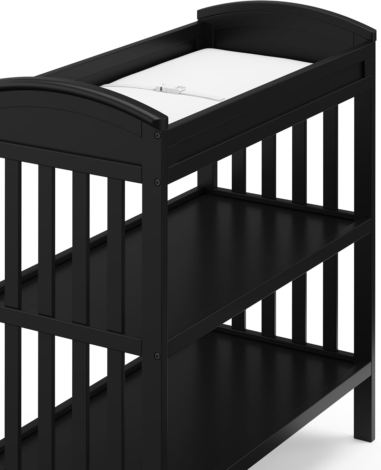 Graco Benton Changing Table with Bonus Water-Resistant Changing Pad (Black) - GREENGUARD Gold Certified, Includes Diaper Change Pad with Safety Strap, 2 Open Storage Shelves for Organizing image number 2