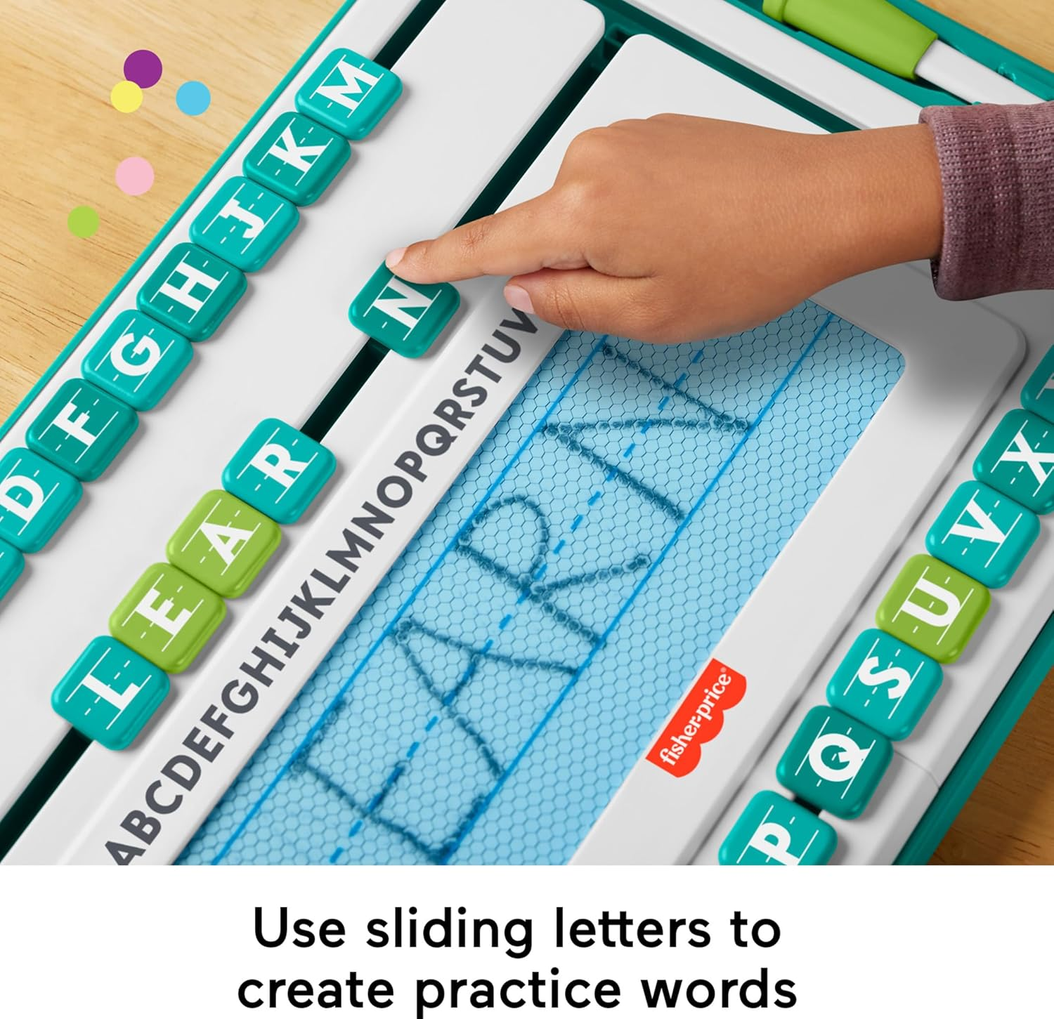 Fisher-Price Preschool Toy Think & Learn Alpha Slidewriter Magnetic Drawing Tablet with Letter Tiles for Kids Ages 3+ Years image number 2
