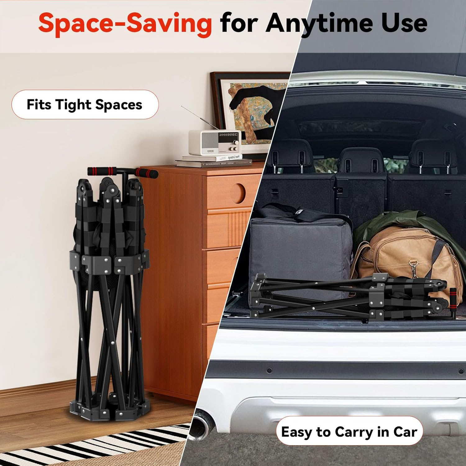 42" Folding Trampoline for Adults Hexagon Workout Trampoline with Steel Frame, Stable Triangular Base, Rebounder for Adults with Bar Mini Trampolines Indoor Adult Supports up to 330LB image number 1