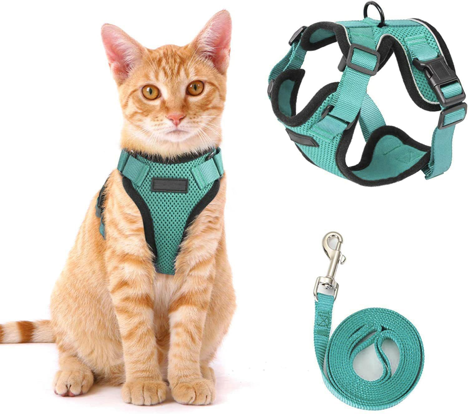 Voarge Cat Harness, Adjustable with 150 Cm Leash, Safety Cat Harness for Small Medium Large Adult Cats, Puppies, Cat Harness for Walking Travel(Light Blue, S)