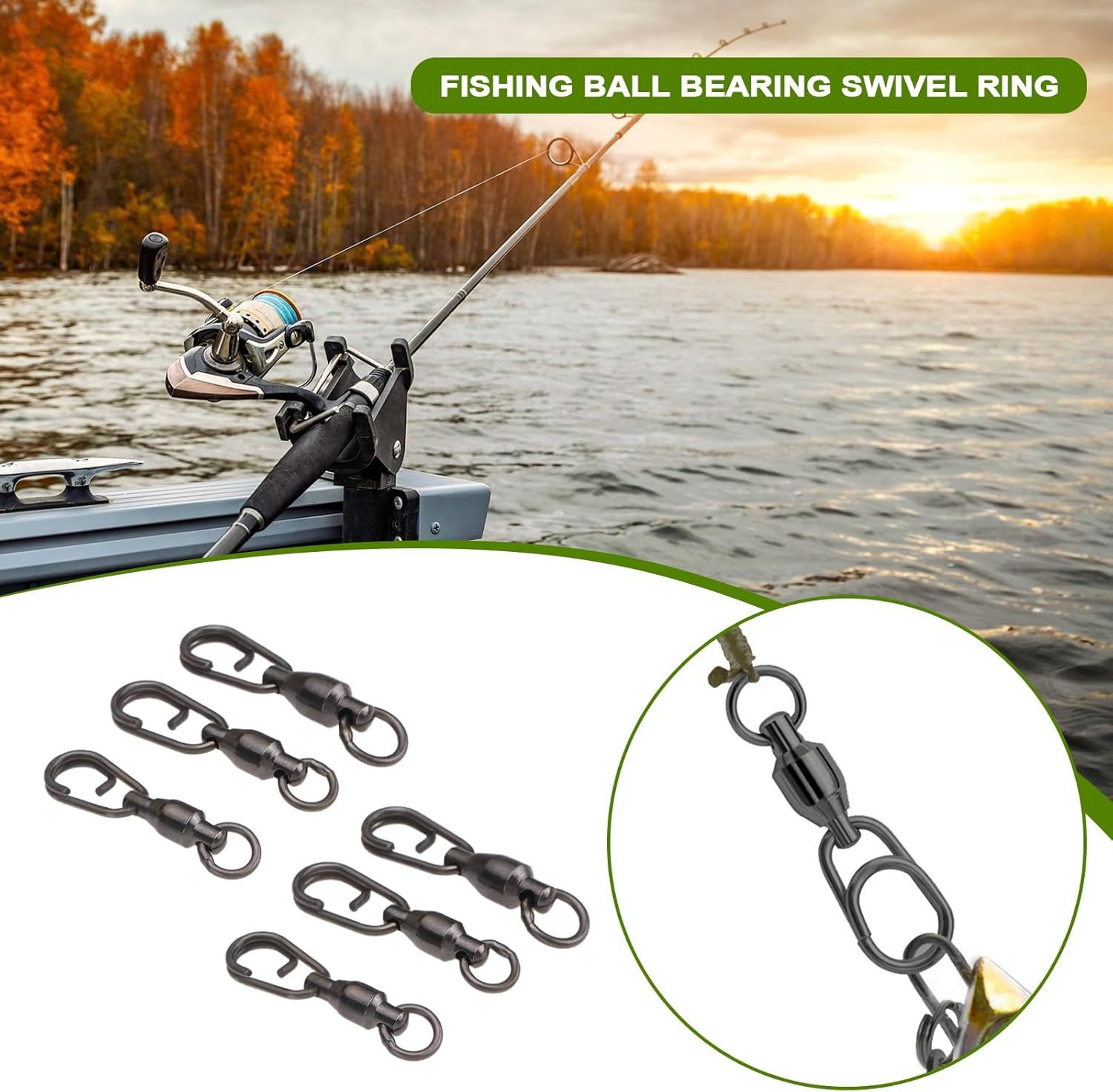 30PCS Fishing Ball Bearing Swivels Stainless with Oval Split Rings for Saltwater Fresh Water Split Ring Lures Connector High Strength Snap Swivels Quick Connector image number 4