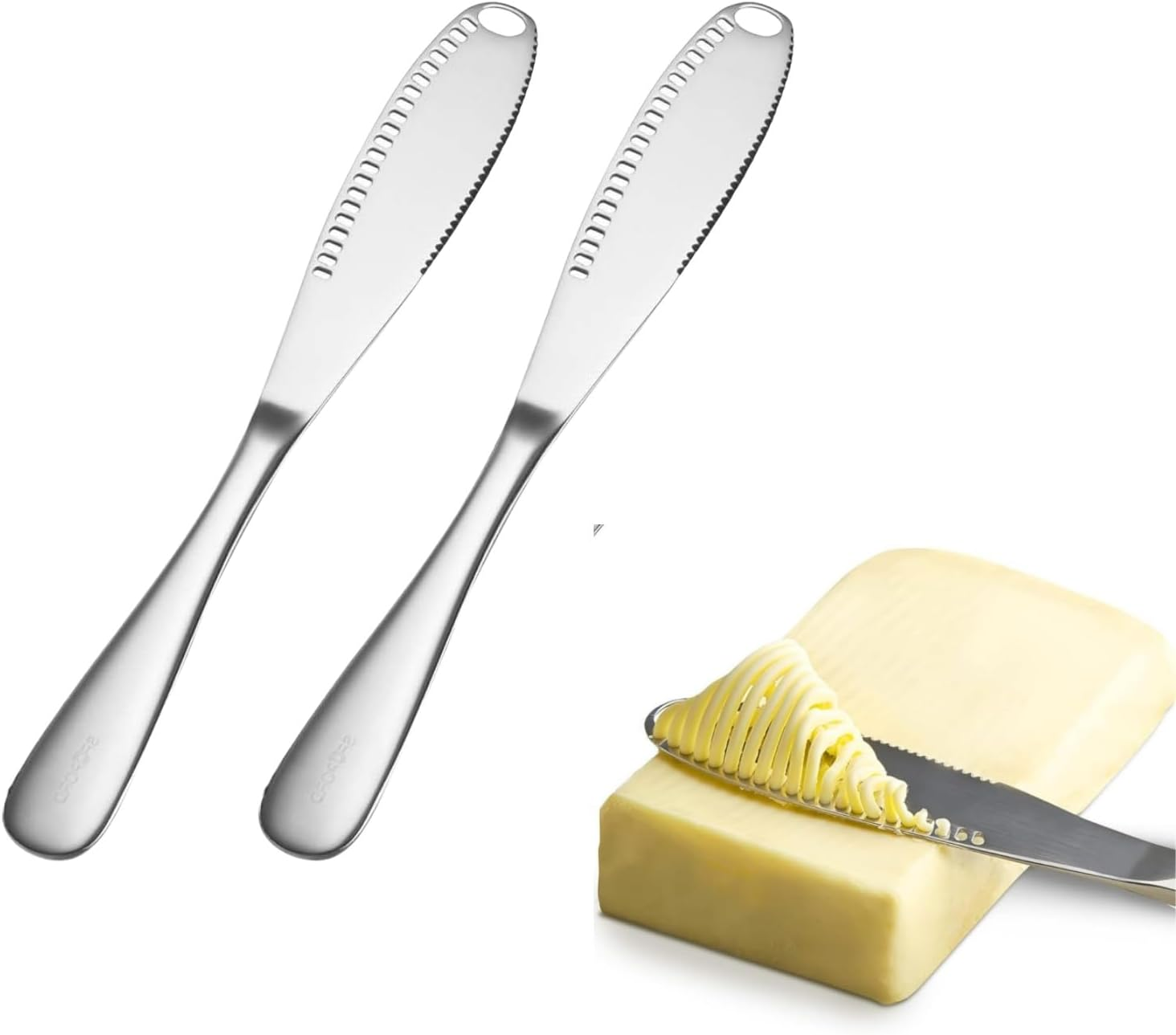 2 PCS Stainless Steel Butter Spreader Knife with Serrated Edge,3 in 1 Kitchen Gadgets Multi-Function Butter Spreader and Grater with Serrated Edge for Butter Cheese Jams Jelly image number 1