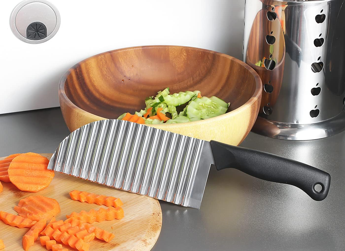Crinkle Cutter Vegetable Stainless Steel Deeper Crinkle Slicer Sharp Blade with Hang Hole Wavy French Fries Chopper for Potato, Carrot, Etc (Silver) - Silver image number 2