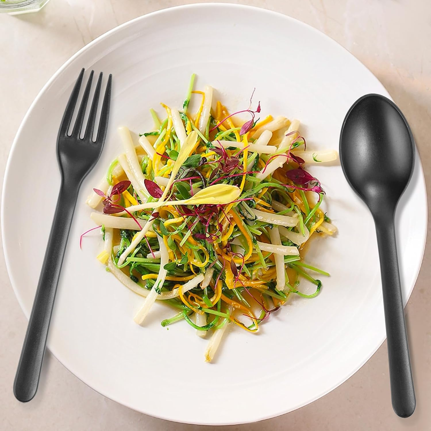 180Pcs Black Cutlery Set,Heavy Duty Cutlery Reusable Wheat Straw Tableware Set with Knife,Fork & Spoon, Dishwasher Safe,For Family Travel Party Outdoor Picnics