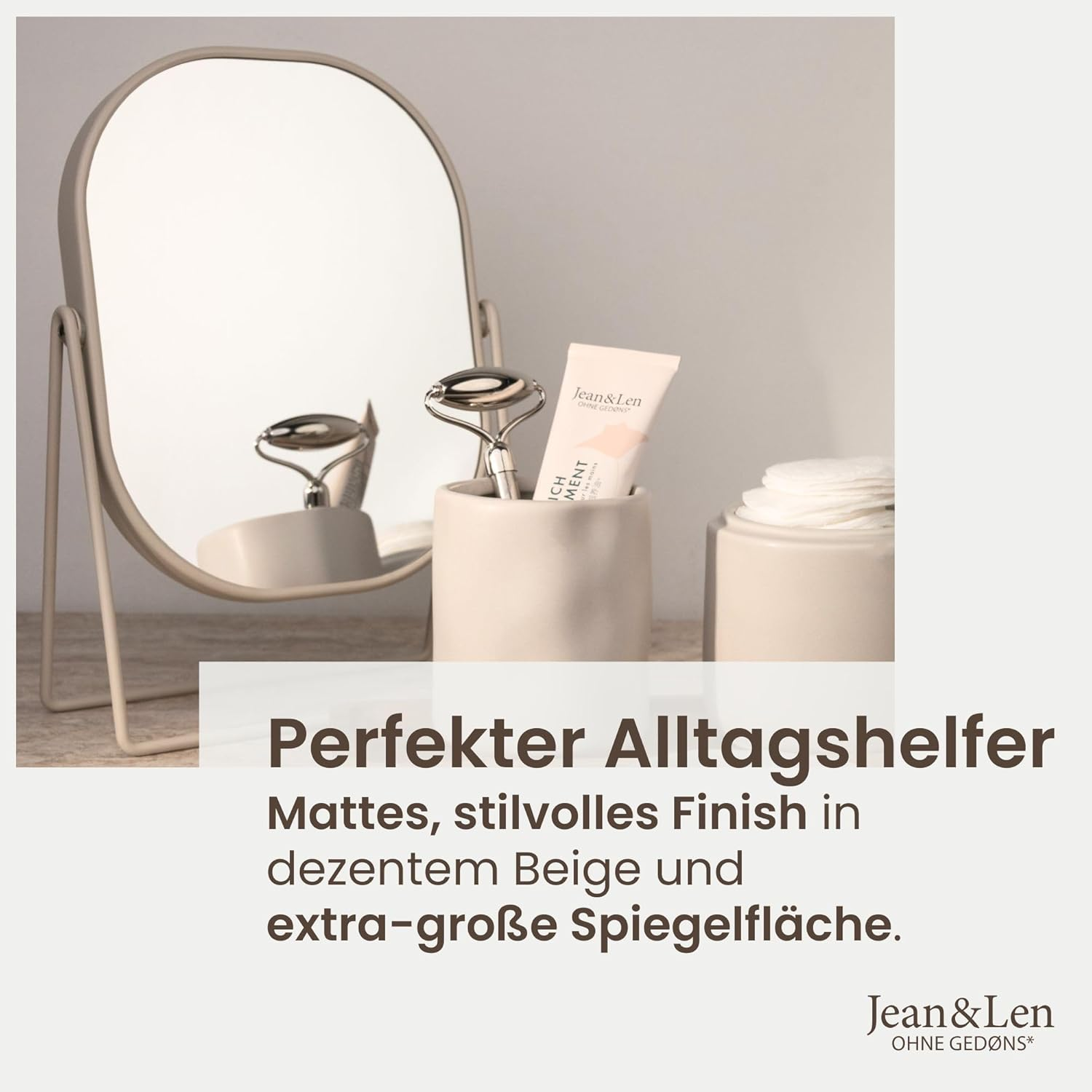 Jean & Len 20X27Cm Iron Vanity Mirror - Heavy Duty & Scratch Resistant - Matte & Stylish Finish - 3X Magnification Back - Oval Small Mirror image number 2