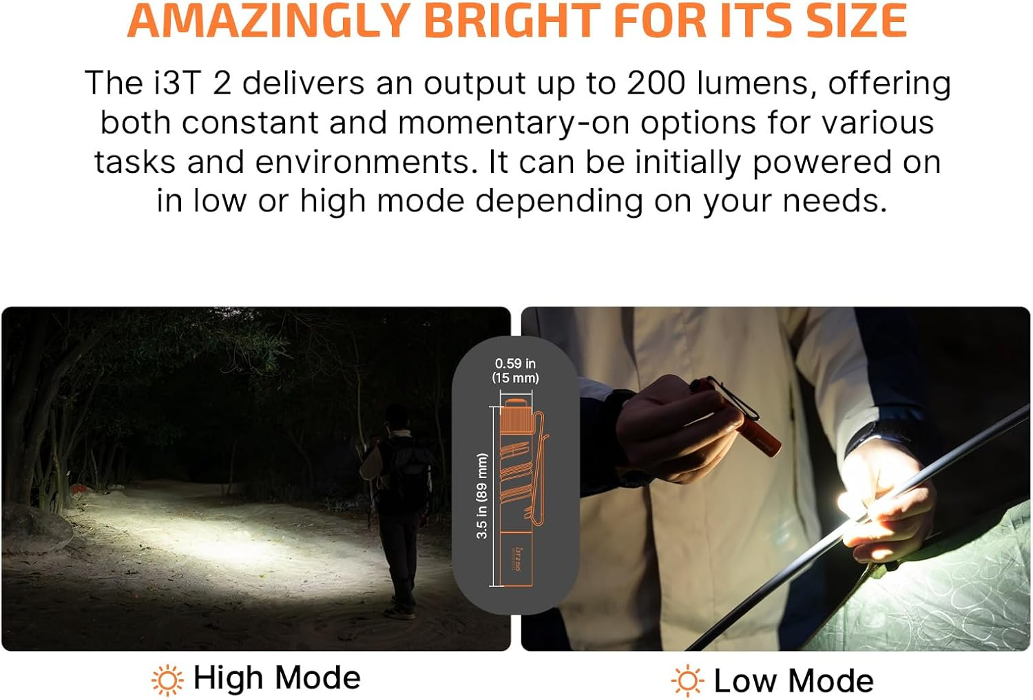 OLIGHT I3T 2 EDC Dual-Output Flashlight Cordless Night Torch Max 200 Lumens IPX8 Waterproof Flashlight Battery Torch for Travel, Inspection, Gift (Orange) image number 6