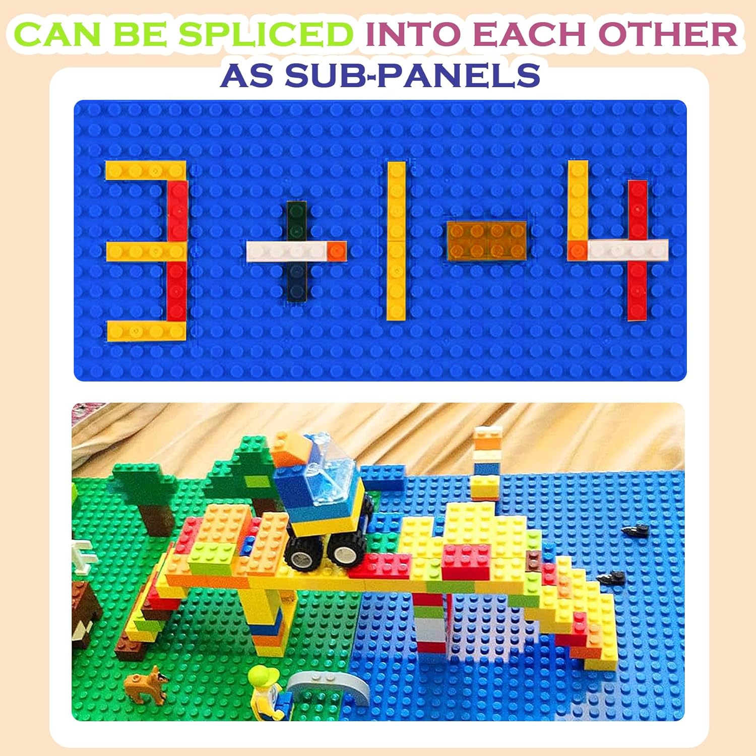 EKIND 4 PCS Classic 5" X 10" Building Baseplates, Compatible with Major Brands Toy Bricks, Encourage Logic & Creativity through Play, Ideal STEM Activities for Children (4 Color)