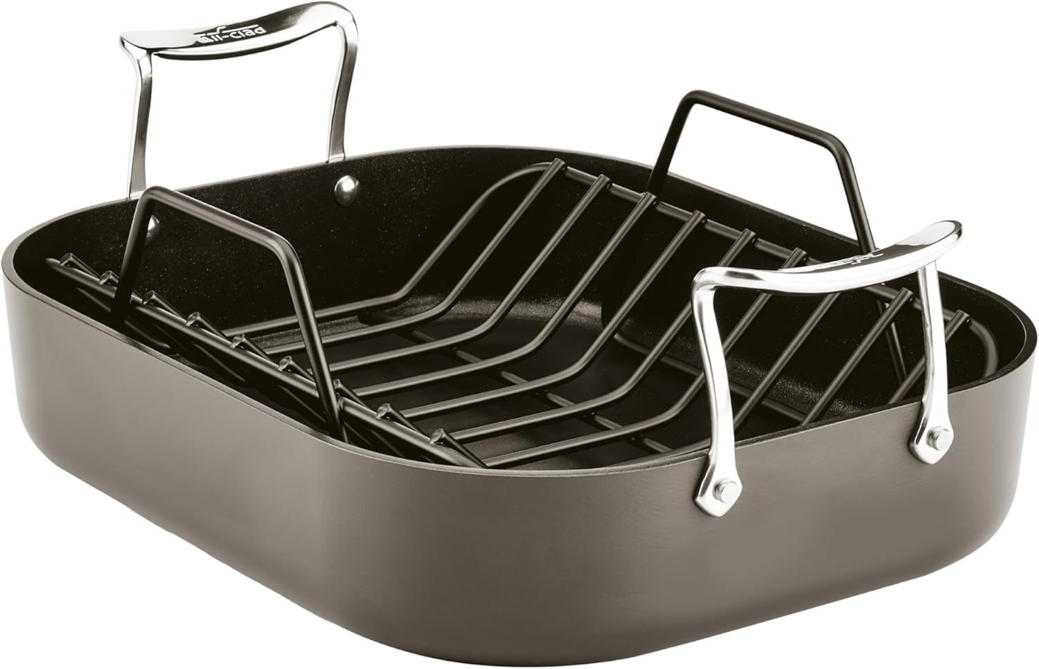 All-Clad Essentials Hard Anodized Nonstick Roaster with Rack 14 X 11 Inch Roaster Pan, Pots and Pans, Cookware image number 6