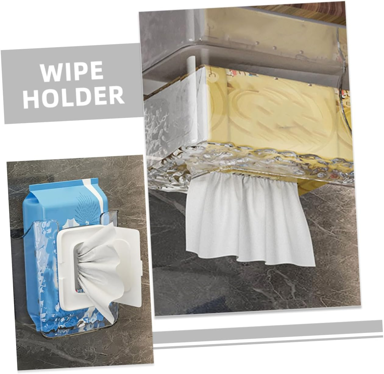 Wall Mounted Wipes Holder Tissue Storage Box for Bathroom Kitchen, Wave Texture White and Grey, 2Pcs Tissue Dispenser Box for Wet Wipes and Face Towels image number 5