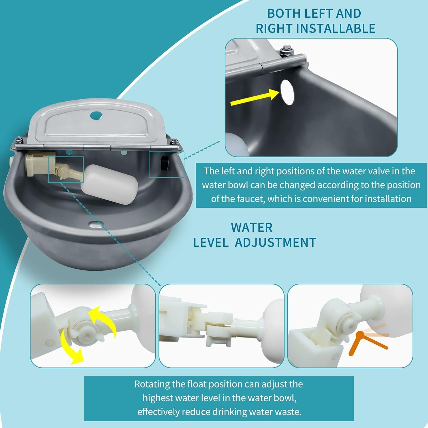 Automatic Animal Drinking Water Bowl, 304 Stainless Steel Waterer for Dog Horse Goat Pig Cow, Livestock Water Trough Dispenser with Pipe Hose, 2 Float Valves, Quick Connecter, Expansion Bolt image number 5