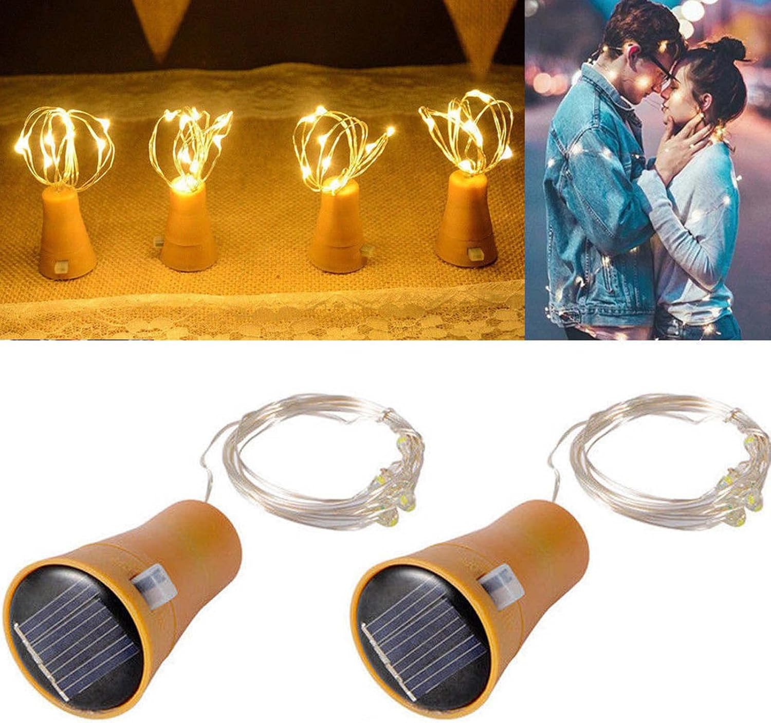 Zzhugyin Wine Bottle Lights with Cork Lights, 20 LED Waterproof Outdoor Fairy String Light, DIY Bedroom Party Wedding Christmas (Warm Light-2Pack) image number 5
