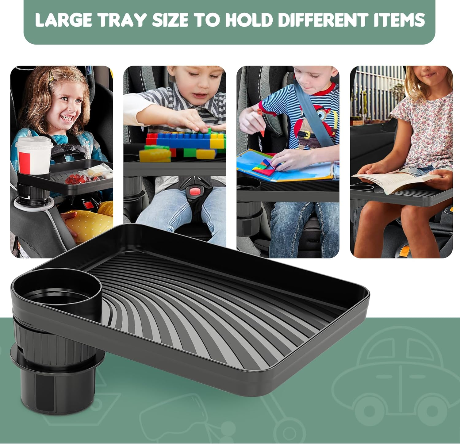 Car Seat Tray for Kids Car Seat Tray with Expandable Base for Snacks, Toys, Books, Entertainment Kids Travel Essentials Fits Most Cup Holders (1) image number 2