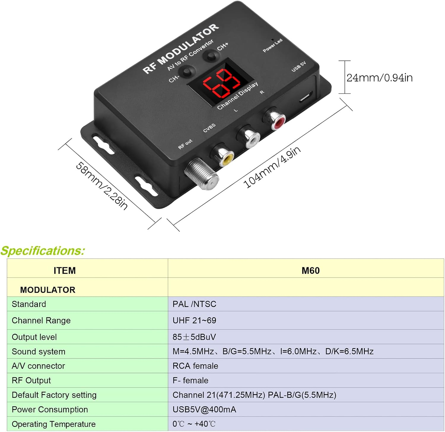 Qudai M60 RF Modulator AV to RF Converter image number 4