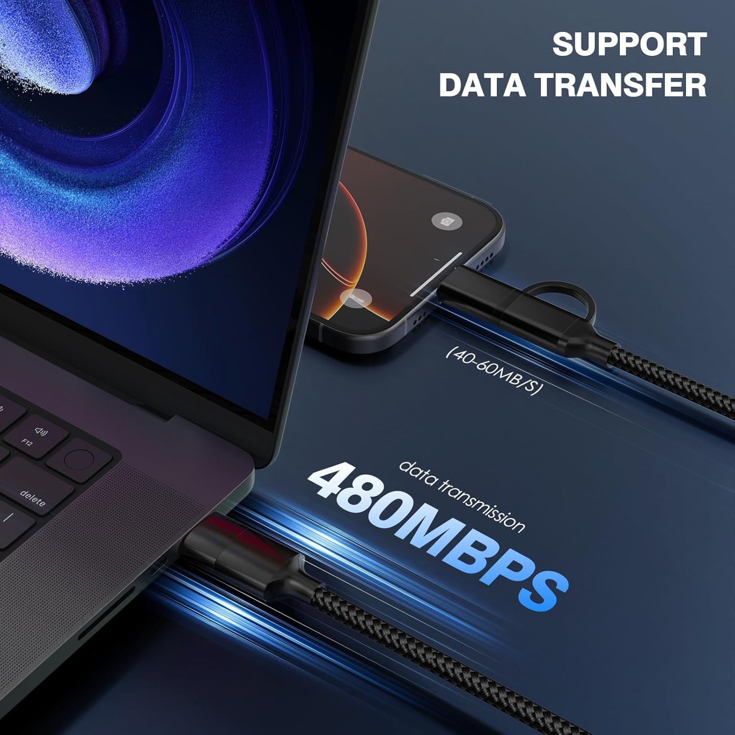 6M Extra Long Phone Charger Cord,Fast Charging USB-C and Lightning Cable 2 in 1 60W 6M USB C Charger Long Apple Charging Cord for Phone 17/16/15/14/13/12/11,Ipad,Macbook,Charge in Bed, Sofa image number 4