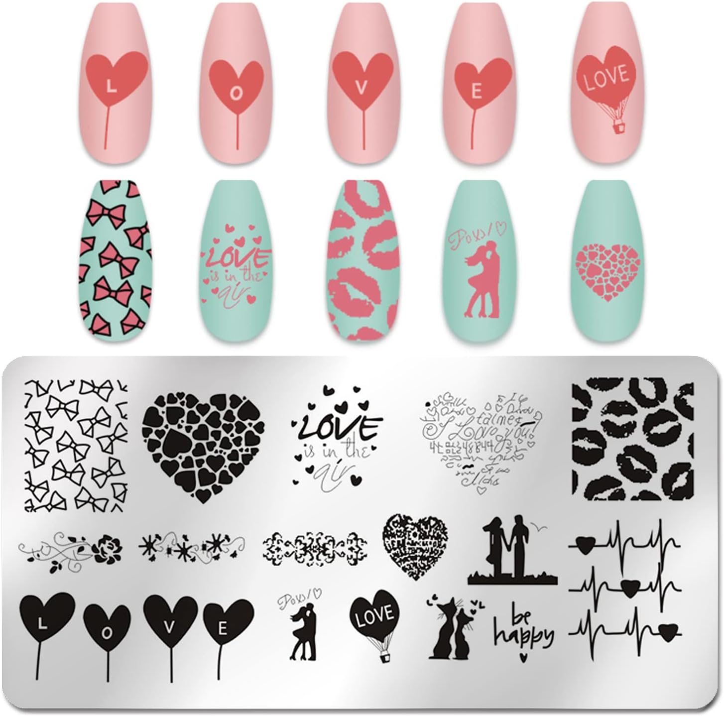 SILPECWEE 6 Pieces Valentine'S Day Nail Stamp Nail Stamping Plate Holiday Heart Nails Design Nail Stencils Nail Art Template Nail Polish Stamp Tools Nail Art Accessories for Acrylic Nails