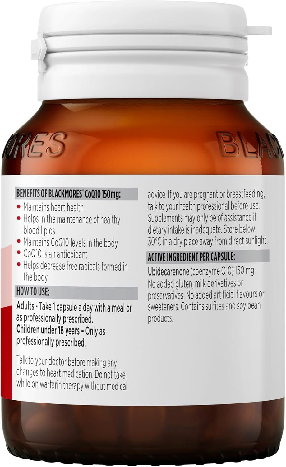 Blackmores Coq10 150Mg | Antioxidant | Maintains Heart Health & Healthy Blood Lipids | 30 Capsules image number 3