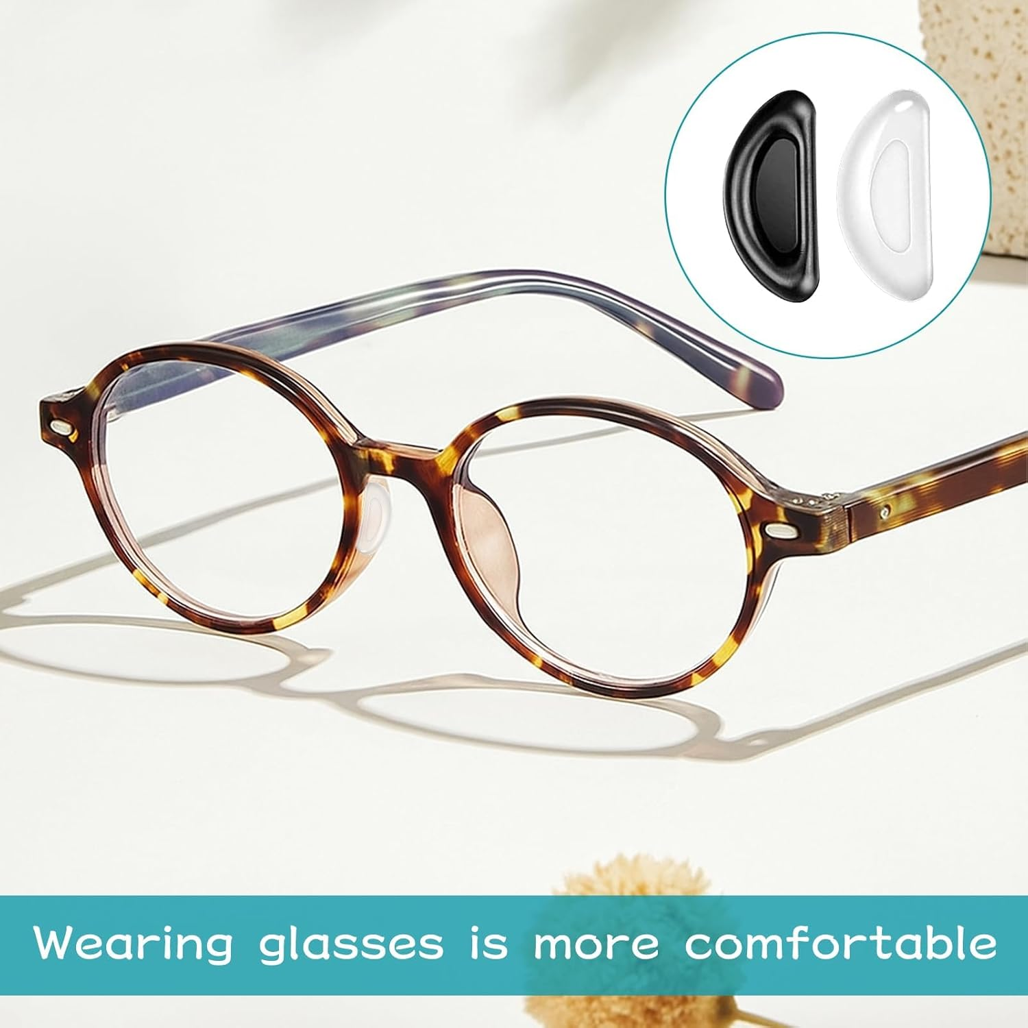 Glasses Nose Pads, 20Pairs Nose Pads for Glasses, Glasses Nose Pad, Eyeglass Pads with Super Sticky Backing, Adhesive Anti-Slip Nose Pad for Eyeglasses, Sunglasses, Plastic Frames (Black, Clear)