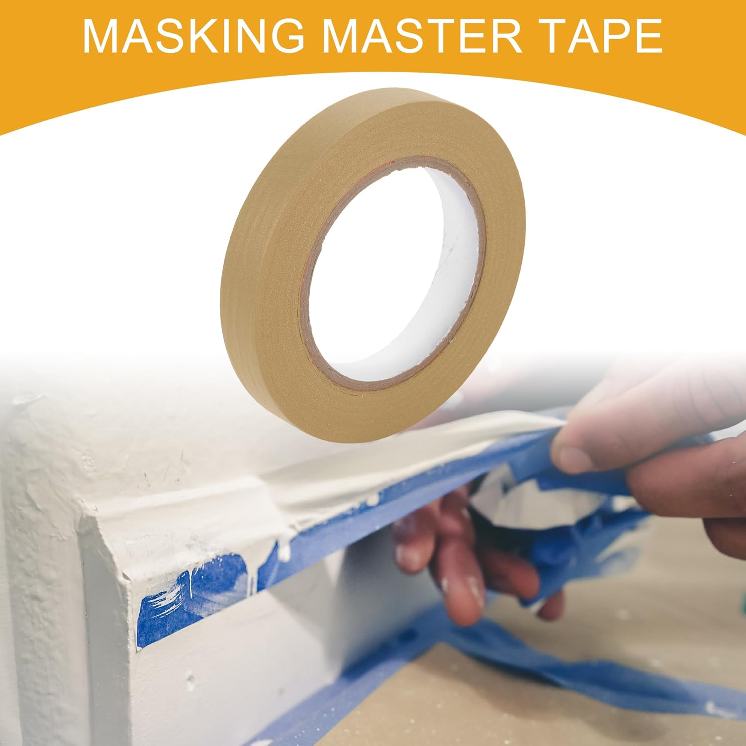 X AUTOHAUX 1 Pc 0.7 Inches X 54.7 Yards Universal Painters Tape - DIY Car Auto Paint for Masking Tape No Residue - Crepe Paper Brown image number 2