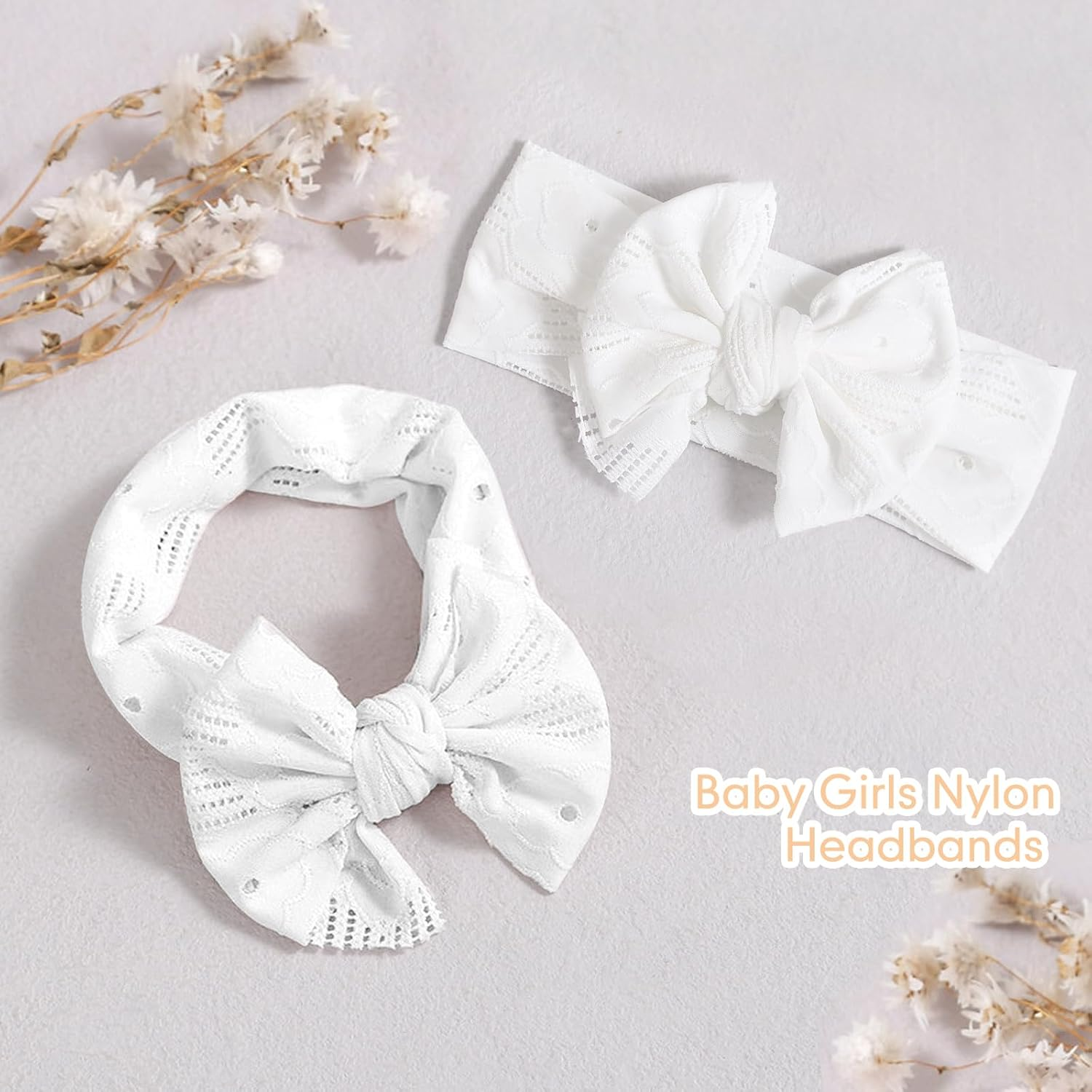 Baby Girls Headbands White Stretchy Knitted Bow with Wide Edge Newborn Toddler Hair Bands and Bows Kids Hair Accessories Soft image number 6