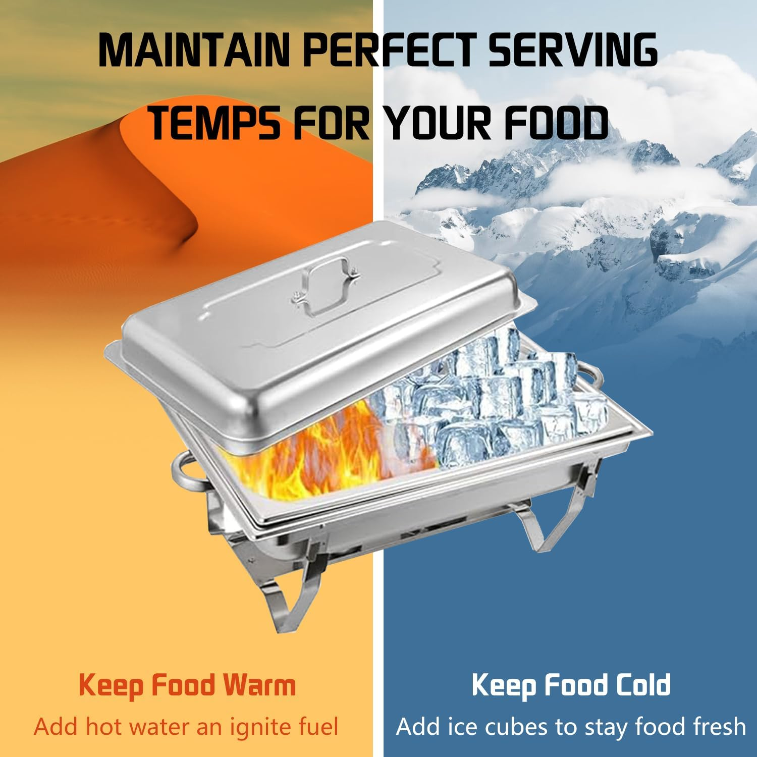 2 Pack Chafing Dish Buffet Set with Covers 9L Chafing Dish Stainless Steel Food Buffet Warmer Pan, Buffet Servers and Warmers for Catering Event Party Banquet (2X4.5L Trays Food Pan) (2PCS 9L) image number 2