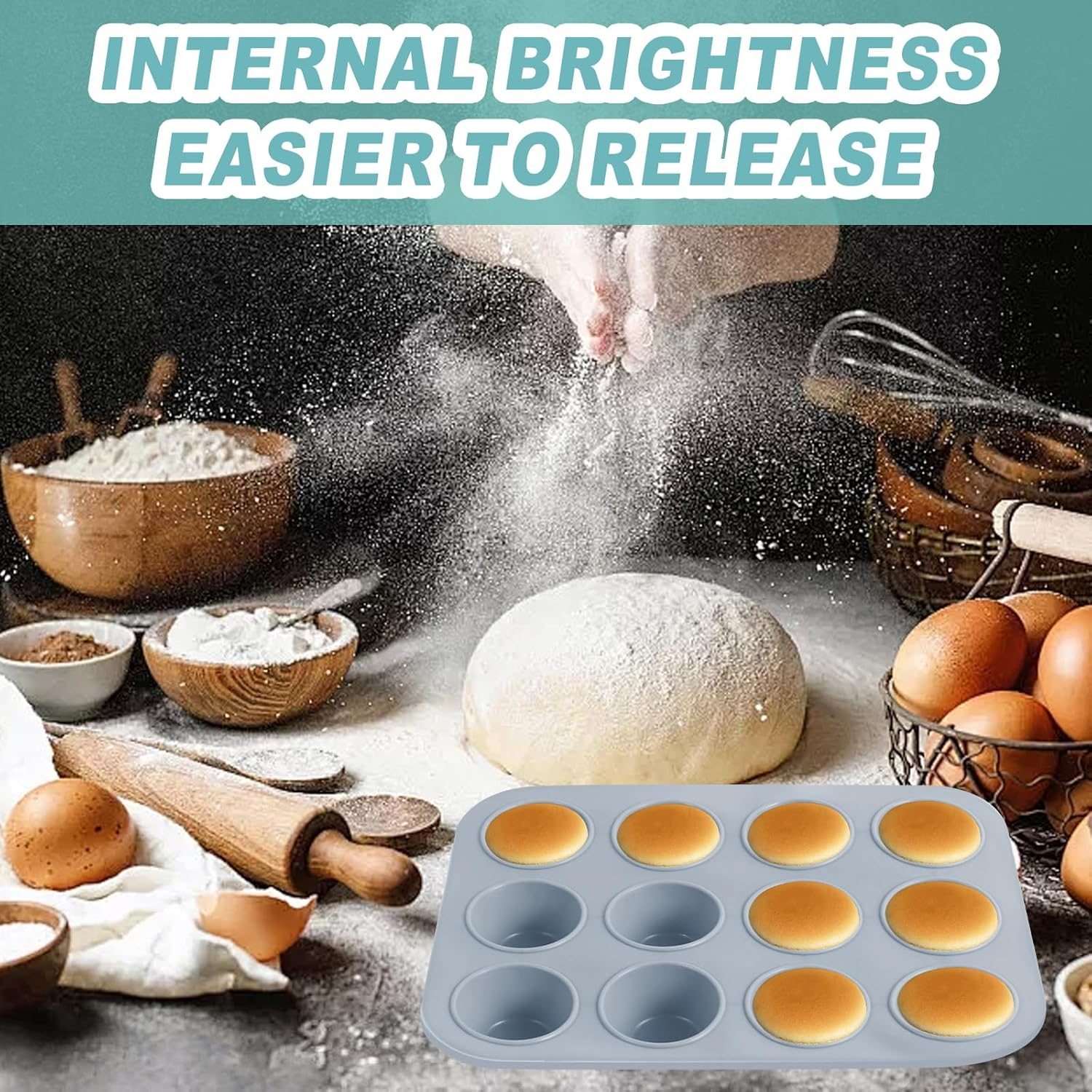 30Pcs Silicone Bakeware Set Including Baking Pan Silicone Cake Mold Baking Sheet Donut Pan Silicone Muffin Pan Cake Pan and 24 Silicone Cupcake Mold Baking Cup Heat Resistant Bakeware Tools Kit (Gray) image number 4