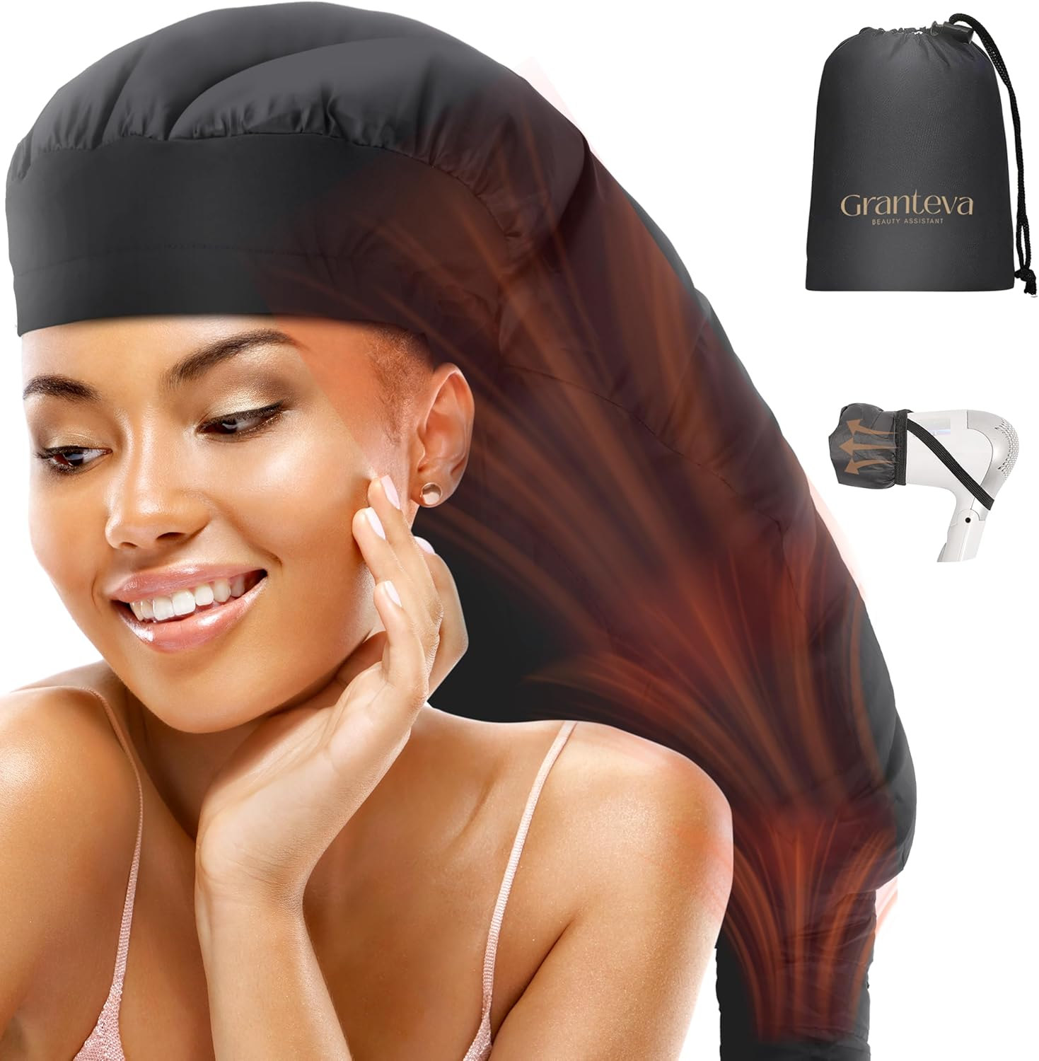 Large Hooded Hair Dryer Bonnet W/Integrated Headband - Reduces Heat Exposure around Ears & Neck - Enhanced Size for Use with Rollers, Speeds up Drying Time, Safe Deep Conditioning at Home, Adjustable image number 1