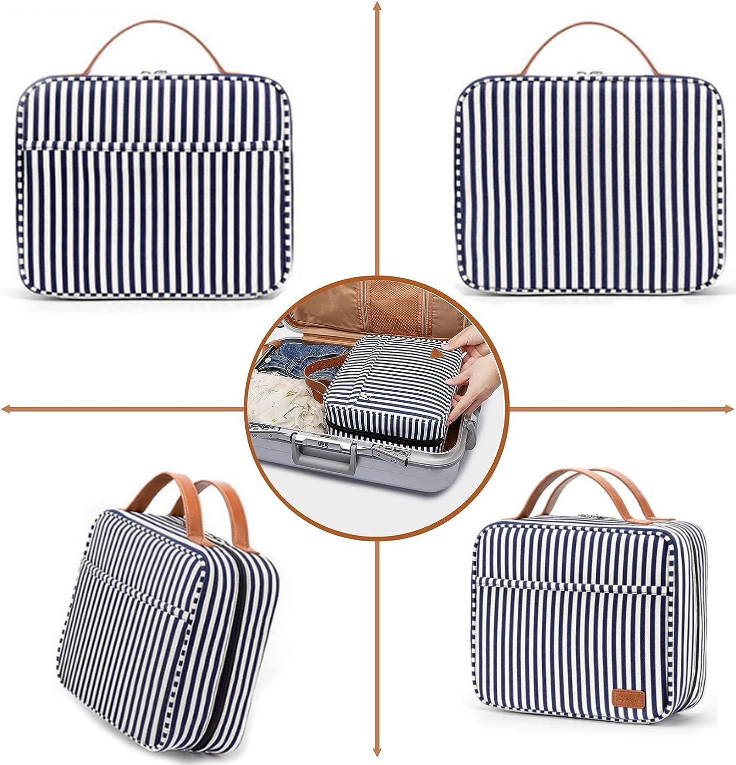 Hanging Toiletry Bag Travel Bag,H HOME-MART Large Capacity Travel Toiletry Cosmetic Bag with Hanging Hook,Foldable Hygiene Bag for Toiletries,Cosmetics (Blue Stripe) image number 5