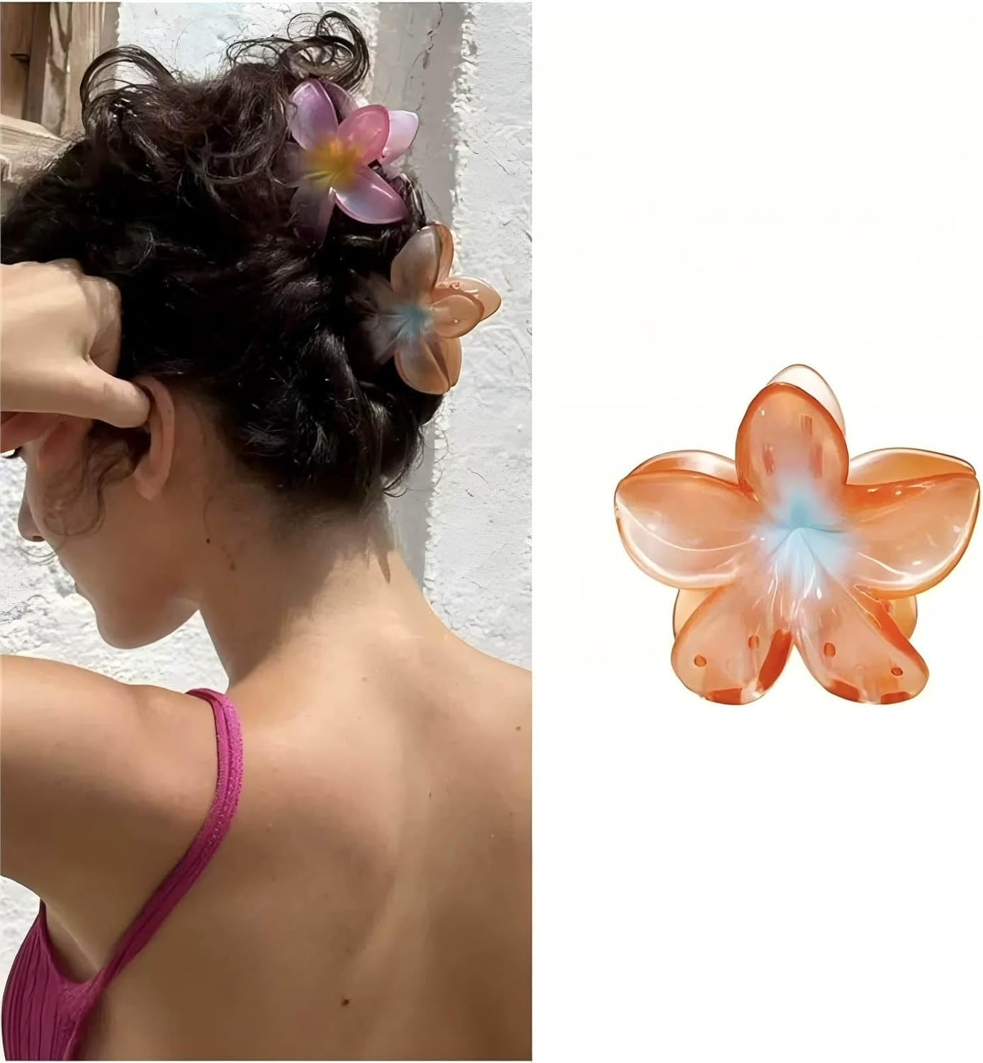 Inateannal Flower Hair Clips for Women Thick Hair Large Orange Flower Claw Clips Hawaiian Floral Hair Accessories Strong Hold Non-Slip Hair Clips Summer Beach Floral Claw Barrette image number 6