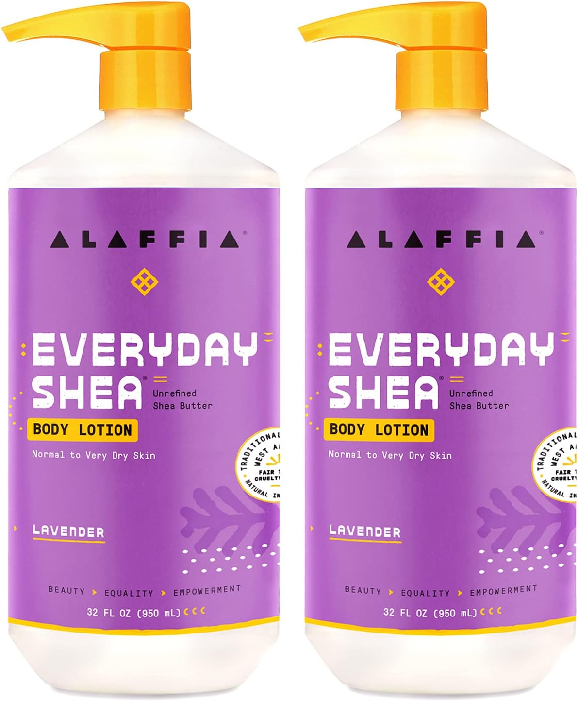 Alaffia Everyday Shea Body Lotion - Normal to Very Dry Skin, Moisturizing Support for Hydrated, Soft, and Supple Skin with Shea Butter and Lemongrass, Fair Trade, Lavender, 2 Pack - 32 Fl Oz Ea image number 3