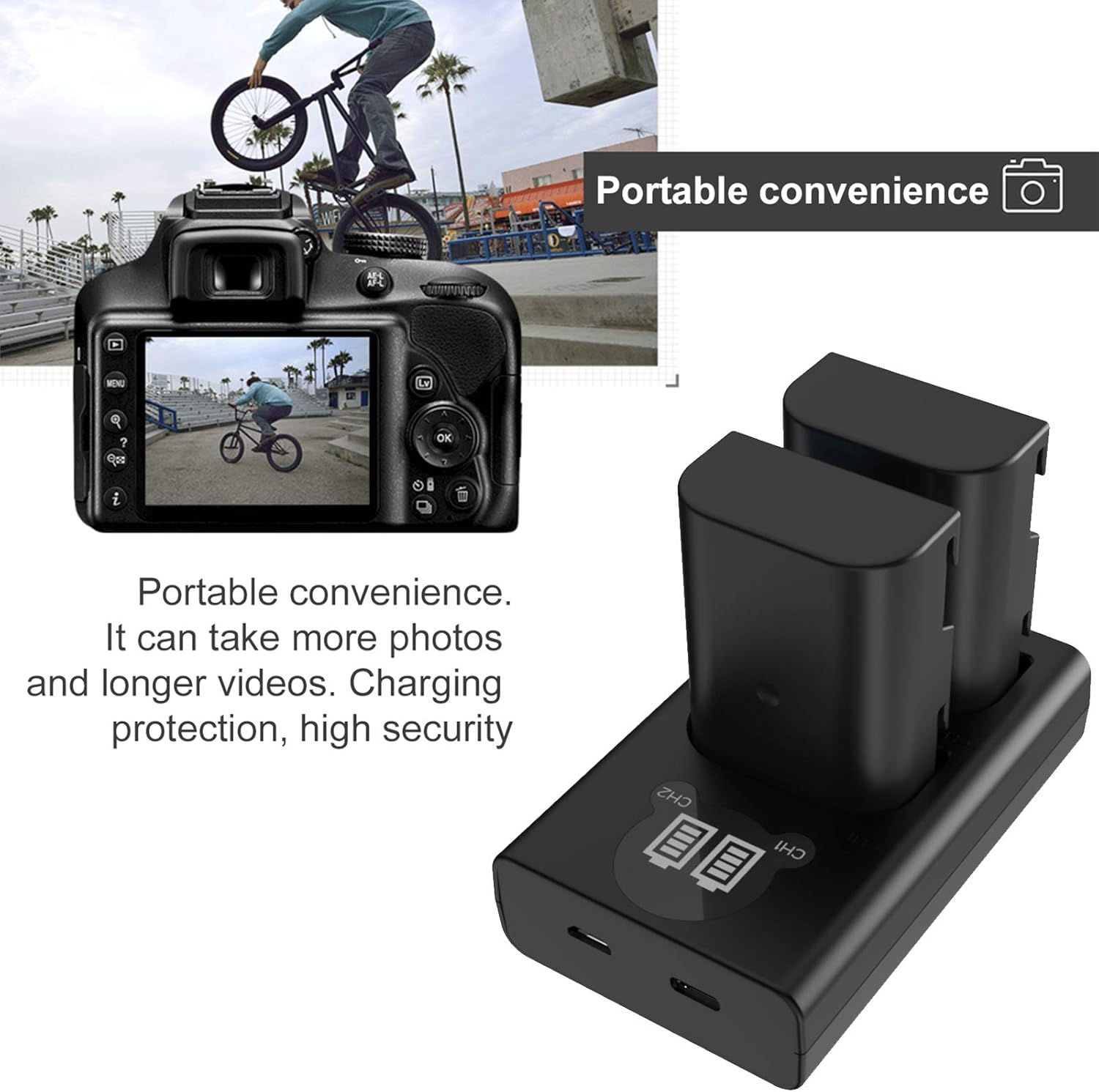 DMW-BLF19 DMW-BLF19E Battery (2 Pack) and Dual USB Charger Kit for Lumix DMC-GH3 DMC-GH3A DMC-GH3H DMC-GH4 DMC-GH4H DC-GH5 DC-GH5S DC-G9 image number 6