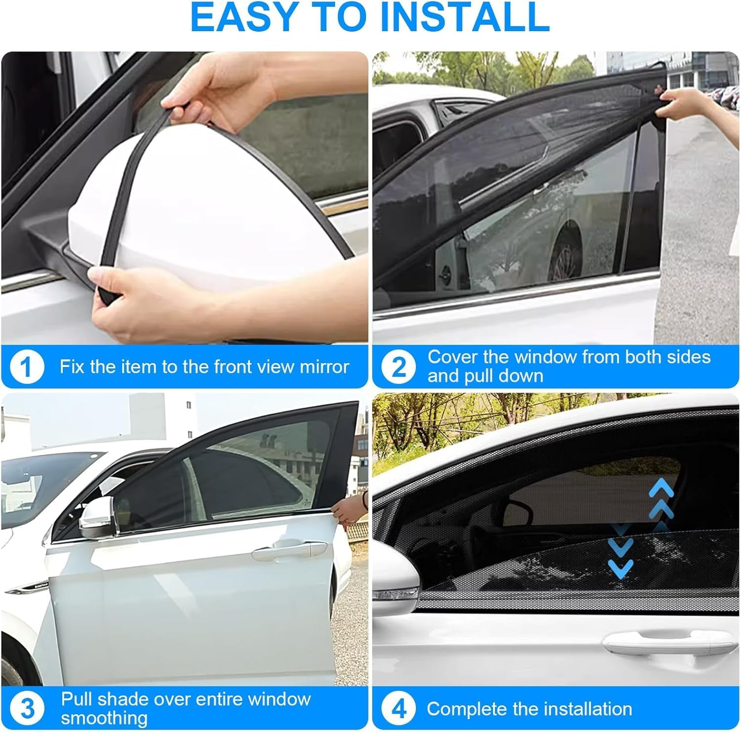 Ronluuu 4Pack Car Window Shades Mesh, Universal Fit Most of Cars, Large SUV, Pickup, Sunshade for Car Camping Anti-Mosquito UV Protection Breathable Mesh Baby, Side Window Covers