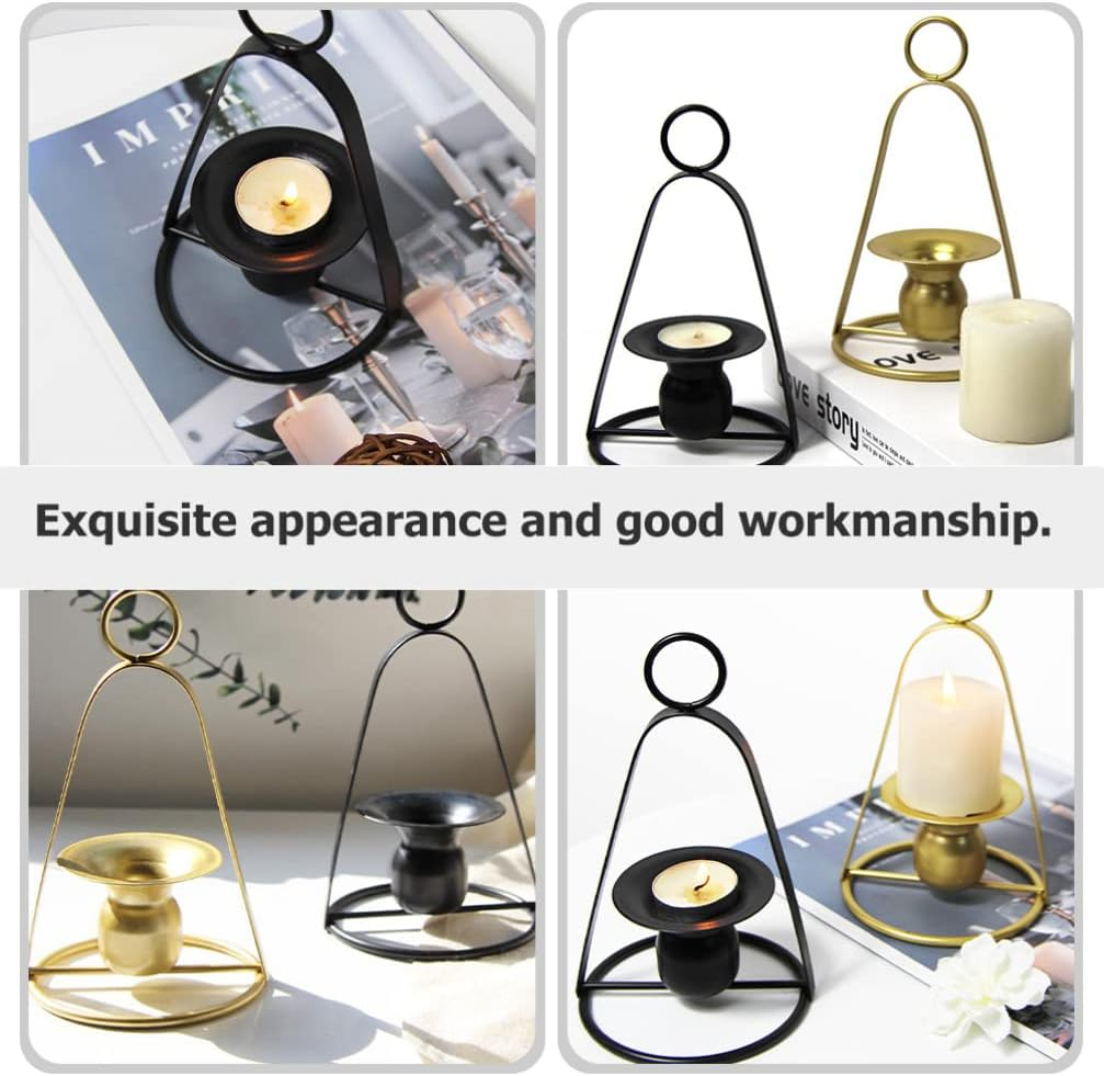 Operitacx Portable Candle Holder Metal Candlestick Holder Tall Candlesticks Hanging Candle Holder Short Candlesticks Handheld Candle Stick Holder Table Candles Dining Table Iron Accessories image number 6