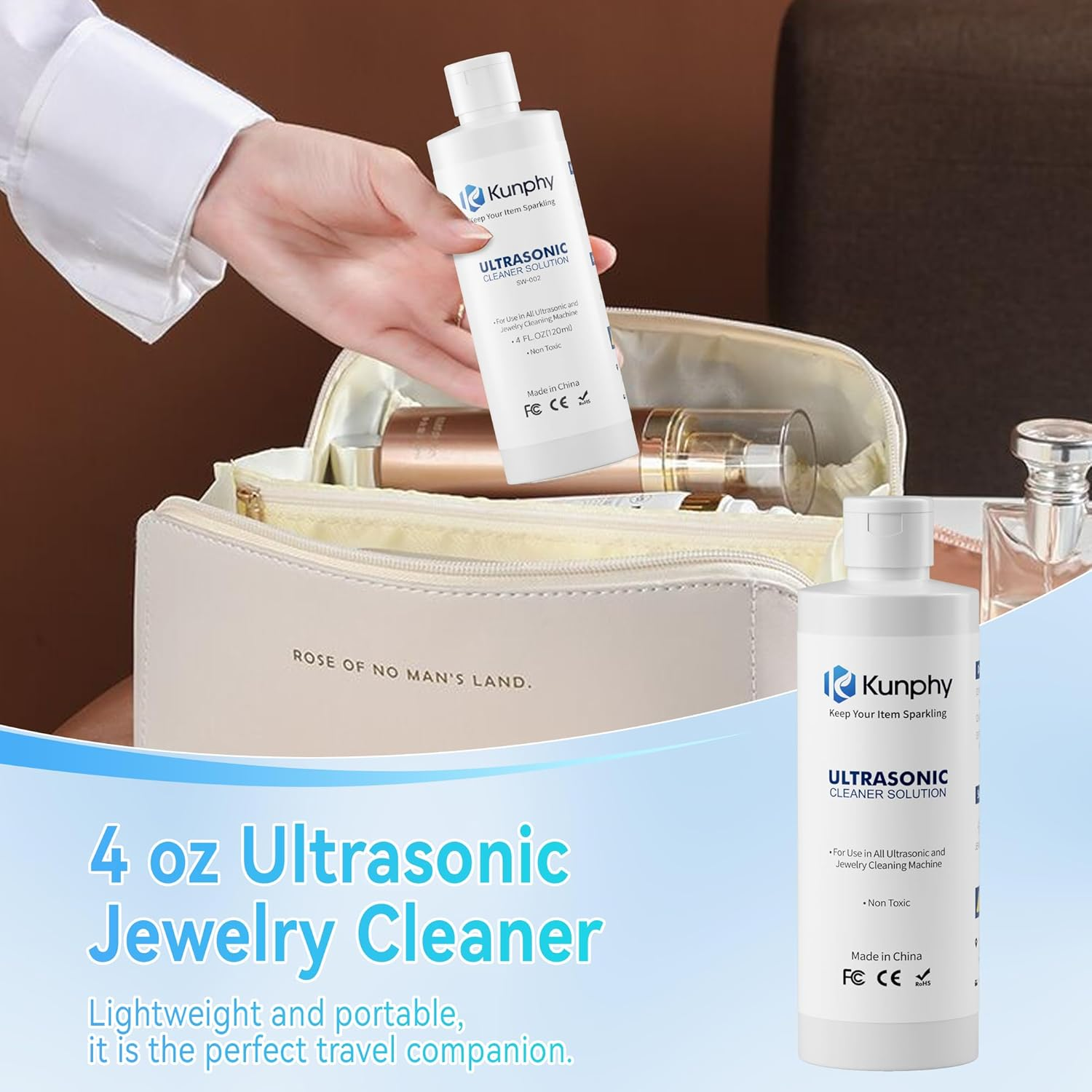 KUNPHY Jewelry Cleaner, Sonic Cleaner Solution - Jewelry Cleaner for Gold, Silver, Platinum Diamonds and Non-Porous Precious & Semi-Precious Jewelry 4 Oz(120Ml) image number 6