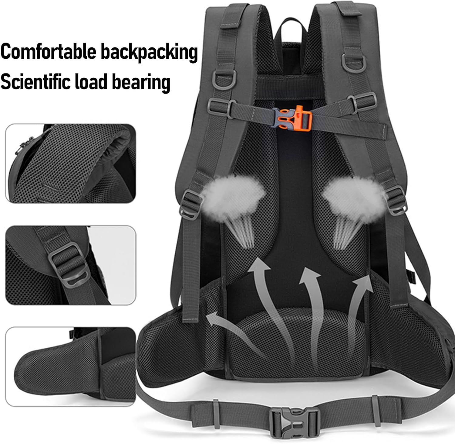 Vacuum Backpack, 43L Large Waterproof Travel Vacuum Compression Backpack (18-20Pcs Spring and Autumn Clothes) with 16 Inch Laptop Compartment & Air Pump & Reflective Strip (Black) image number 5