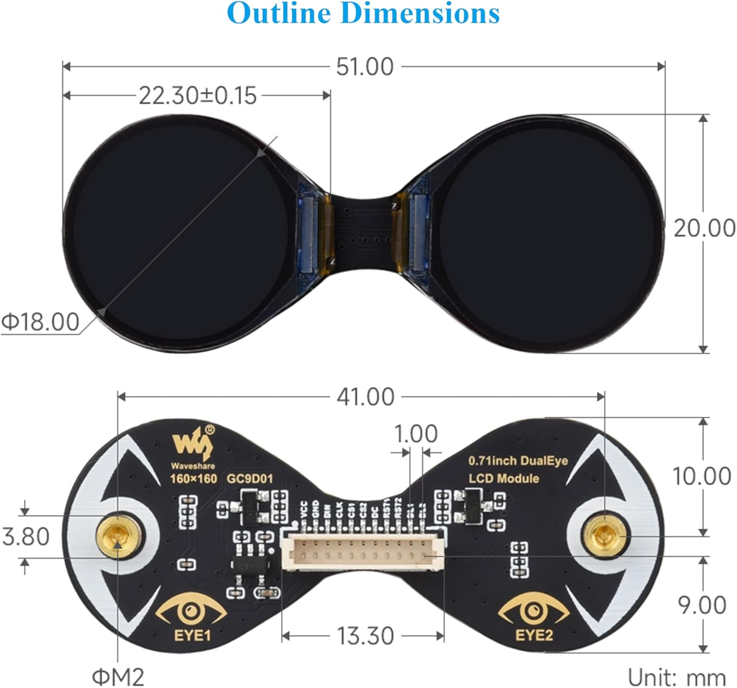 0.71Inch Double Eye round LCD Display Module Compatible with Raspberry Pi Pico/Pico W, ESP32 / Arduino, 160X160 Resolution, IPS Panel, 65K Colors, SPI Interface image number 2