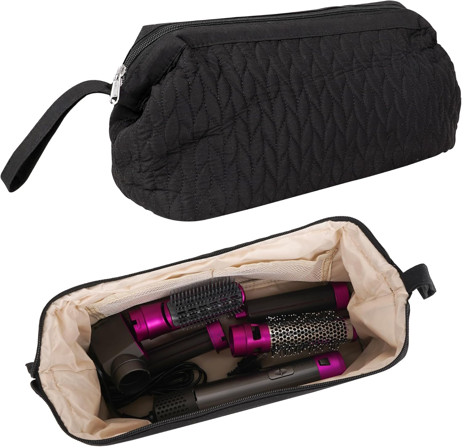 DODAMOUR Hair Tools Travel Bag, Large Capacity Beauty and Salon Tools Organizer with Zipper Closure, Portable Woven Pattern Storage Carrying Case for Home, Professional, and Travel Use (Black) image number 3