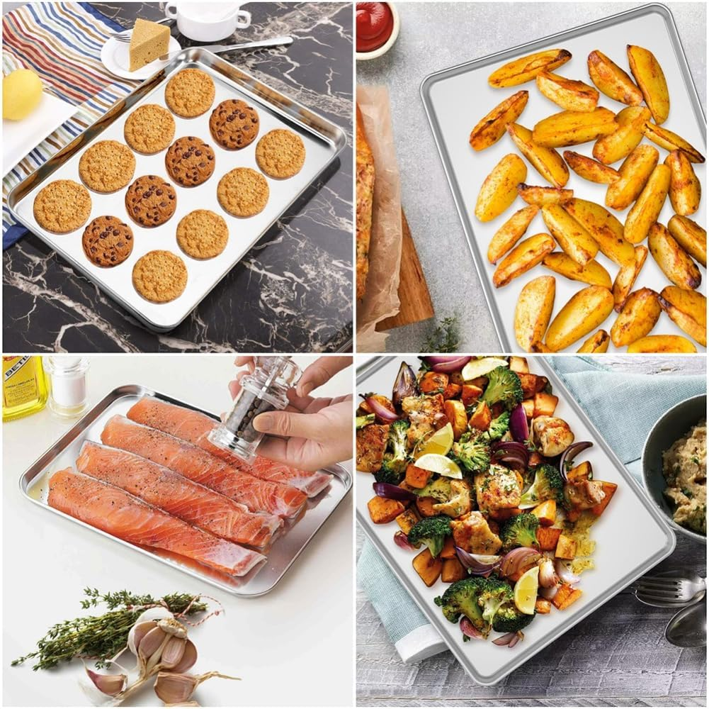 3PCS Large Baking Sheets,15.75X11.81X1.3Inch Stainless Steel Baking Pan Tray,Cookie Sheet Baking Sheet,Commercial Grade Professional Bakeware Oven Tray,Bakeware Oven Tray for Baking, Roasting image number 4