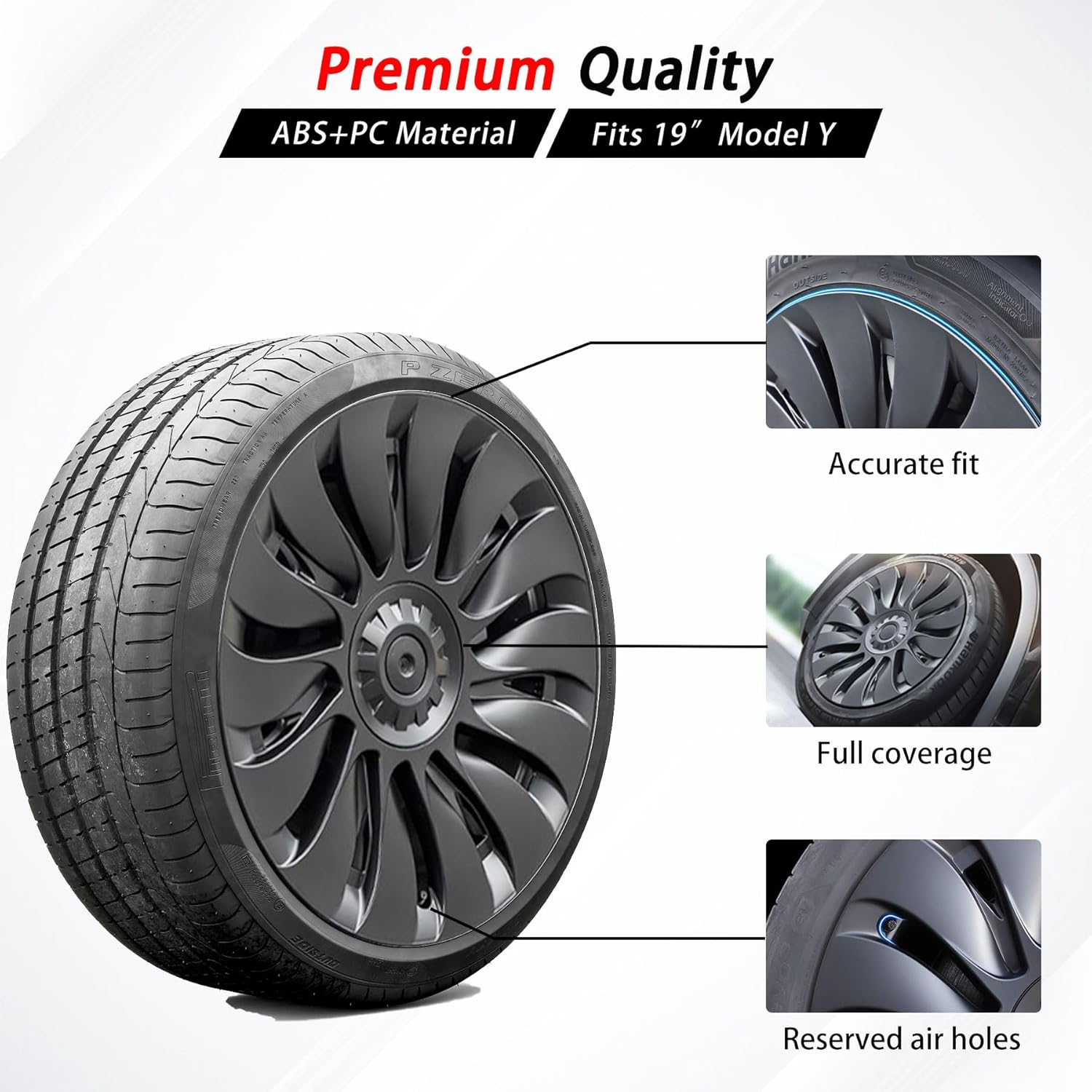 KAVANIC Fits for Tesla Model Y Wheel Cover Hubcap 19 Inch Matte Black Support Logo Symmetry Design (4 PCS) Uberturbine Style 2020-2024 Model Y Gemini Wheel Cover Replacement White KA4-MY-UT - Uberturbine Style Matt Black image number 4