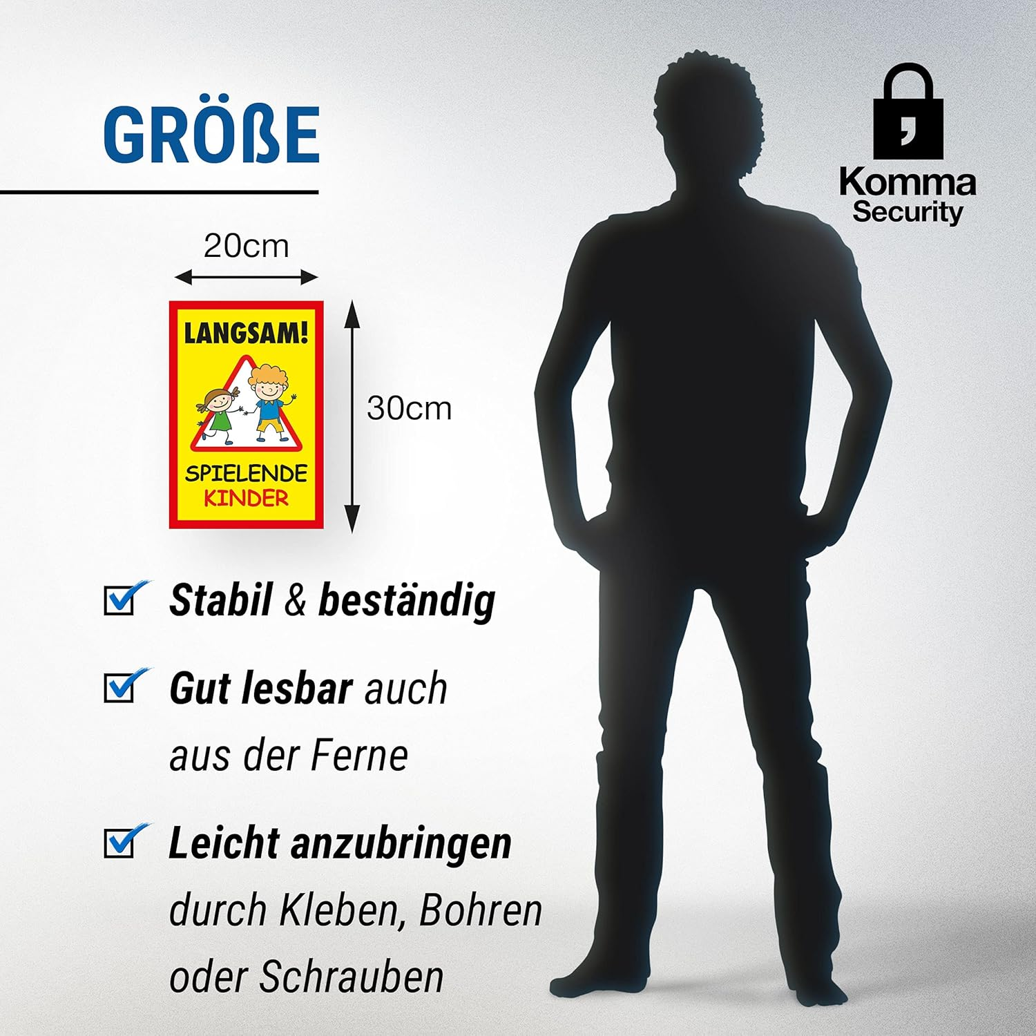 Komma Security Slow Playing Children Plastic Sign 20 X 30 Cm Safety Sign Warning Sign Warning Sign Slow Driving Warning Note Play Street Playground - Caution Playing Children image number 3