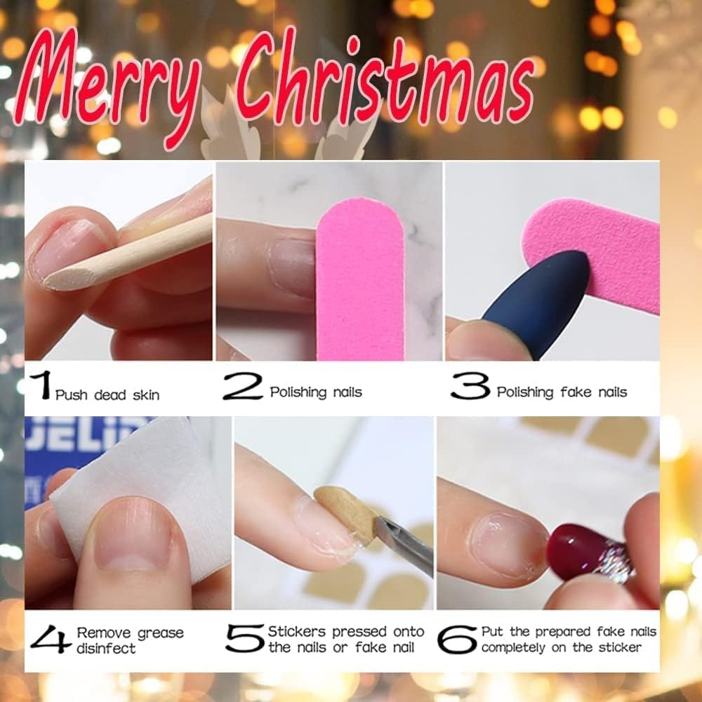 Christmas Press on Snowflake Nails Red Square Fake Nails with Lines Swirl Gingerbread Design Matte Full Cover Glue on Winter False Nails 24 Pcs - B image number 6